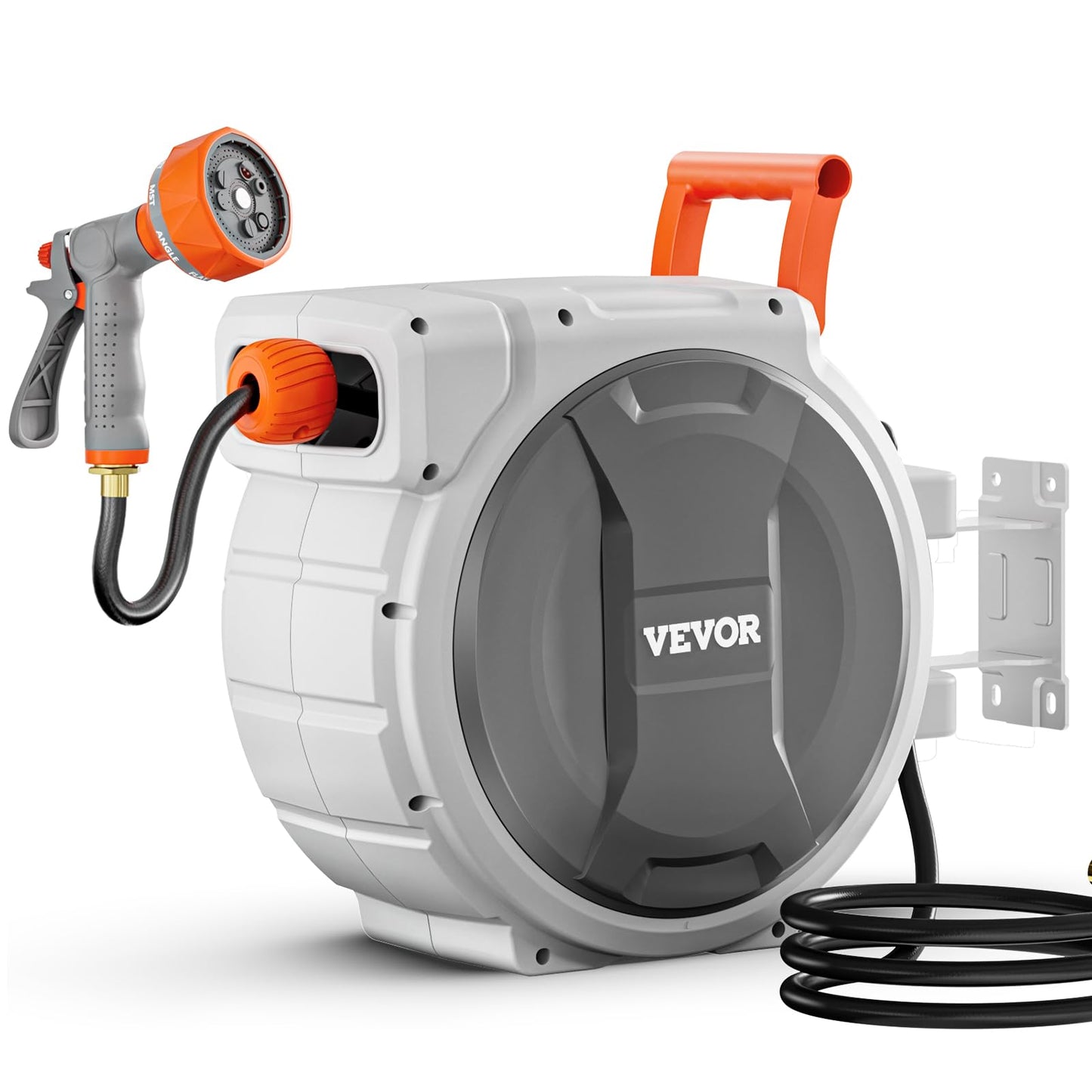 VEVOR Retractable Garden Hose Reel, 5/8 Inch x 100 ft Wall Mounted Hose Reel, Heavy Duty Garden Hose Reel with 9 Patterns Nozzle, Any Length Lock, Upgraded Slow Return System and 180°Swivel Bracket 🍁 All In One Marketplace Canada