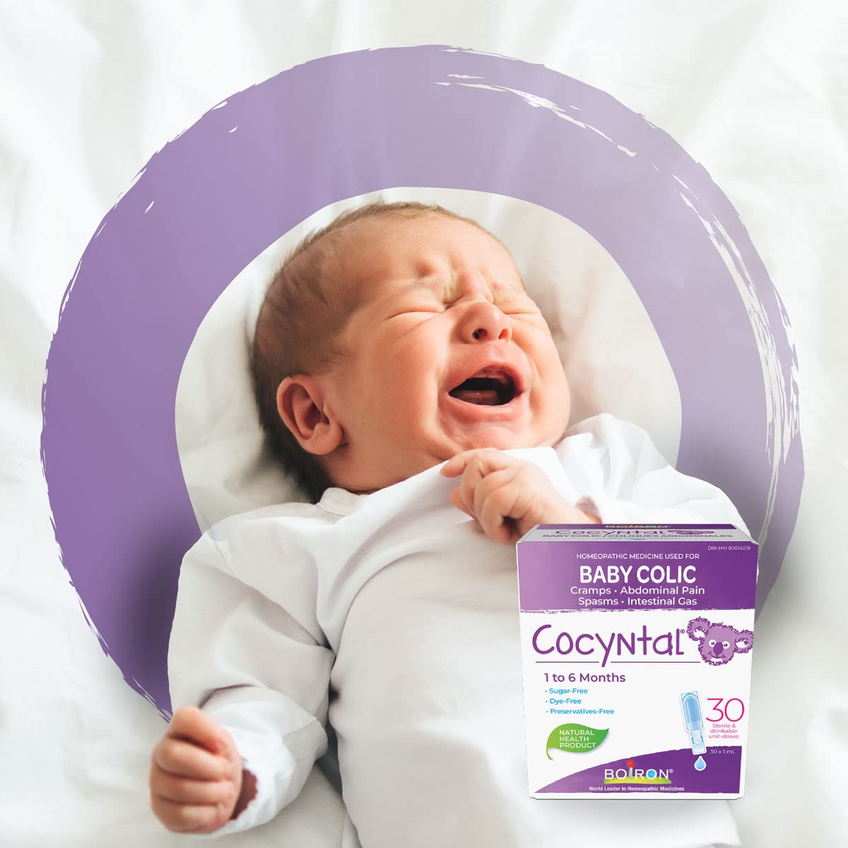Boiron Cocyntal 60 drinkable unit-doses (Twin Pack) used for infant colic: abdominal pain, cramps, spasms and intestinal gas. Age: 1 to 6 months. Day and Night use. Boiron