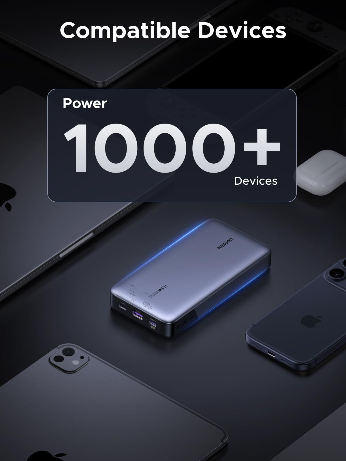 UGREEN 145W Laptop Power Bank 25000mAh, 140W PD3.0 Fast Charge, 3-Port Portable Charger for MacBook Pro, Dell XPS, iPad, iPhone 17 Series, Galaxy S25 Ultra, DJI, Drone