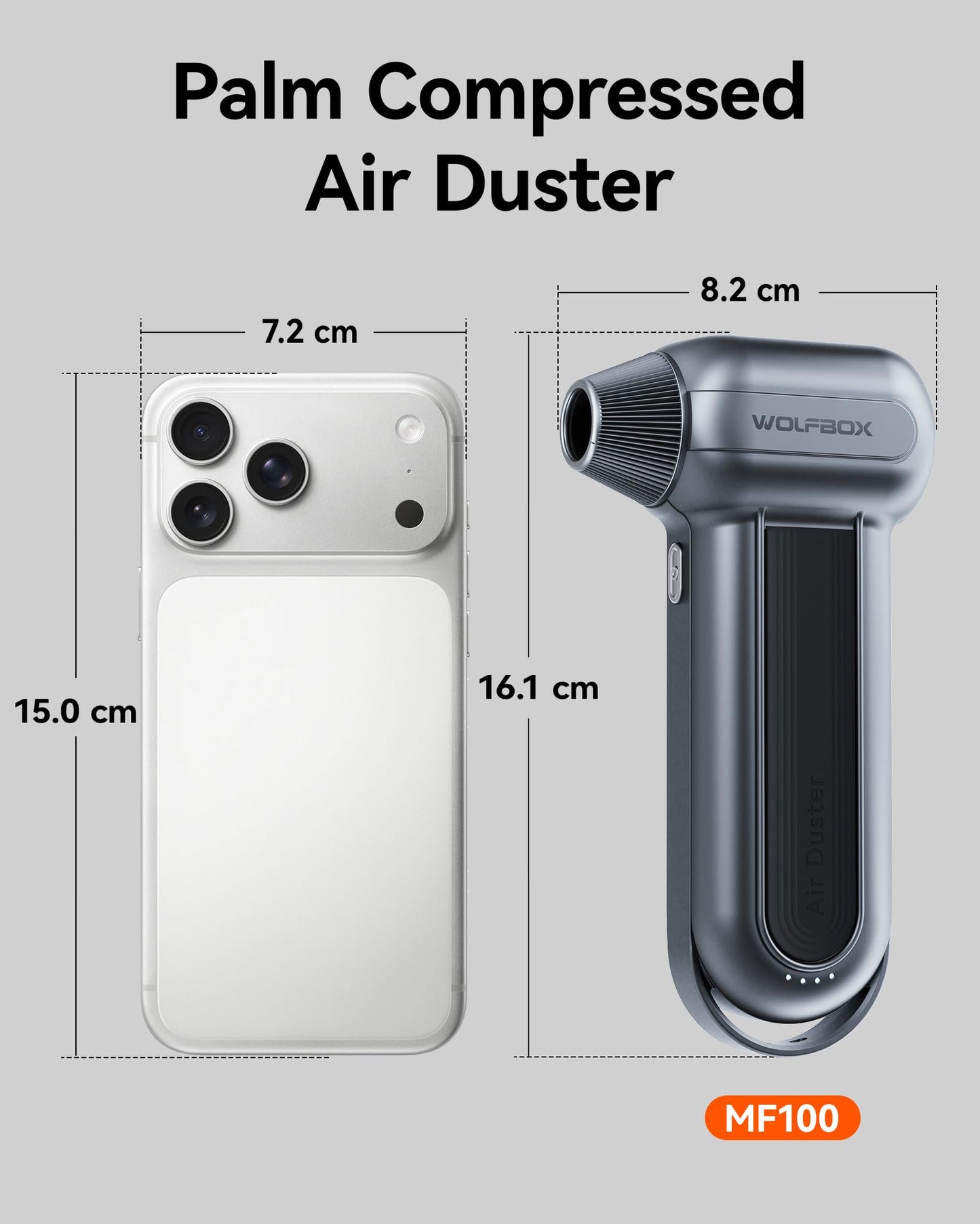 WOLFBOX MF100 Compressed Air Duster-150000RPM Super Power Cordless Air Duster, Rechargeable Brushless Motor Durable Blower, 3-Gear Adjustable Dust Blower for Computer, Keyboard, Outdoor, House and Car - Available at All In One Marketplace Canada