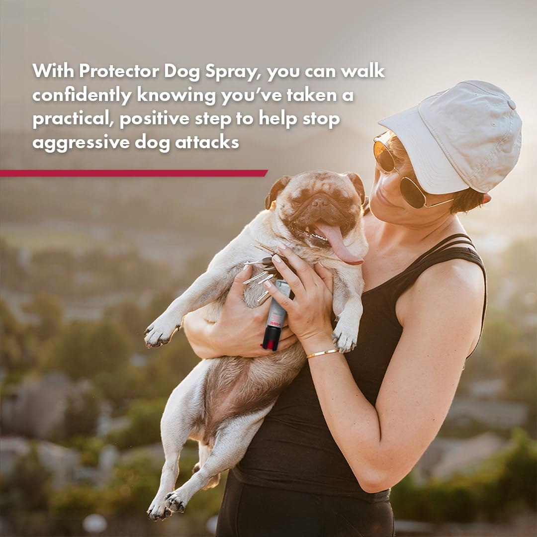 Sabre Protector 22-Gram Dog Spray with Key Ring, 14 Second Total Spray Time, 3.5-Meter Range, Humane Dog Attack Deterrent, Maximum Strength Allowed by Health Canada