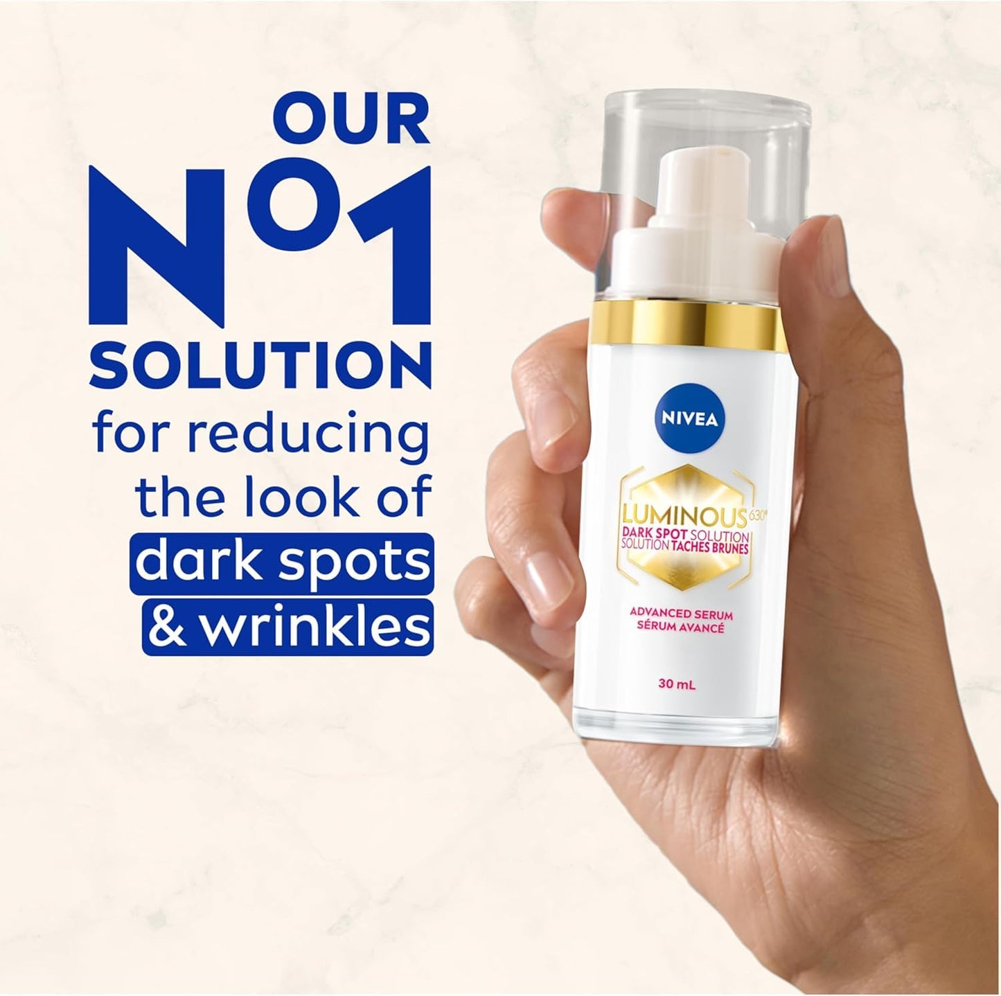 NIVEA LUMINOUS630 Dark Spot Solution Advanced Face Serum for All Skin Types, Dark Spot Serum Visibly Reduces Dark Spots in Just 2 Weeks, Hyaluronic Acid Serum, Dermatologically-Tested Skin Care, 30mL - Available at All In One Marketplace Canada