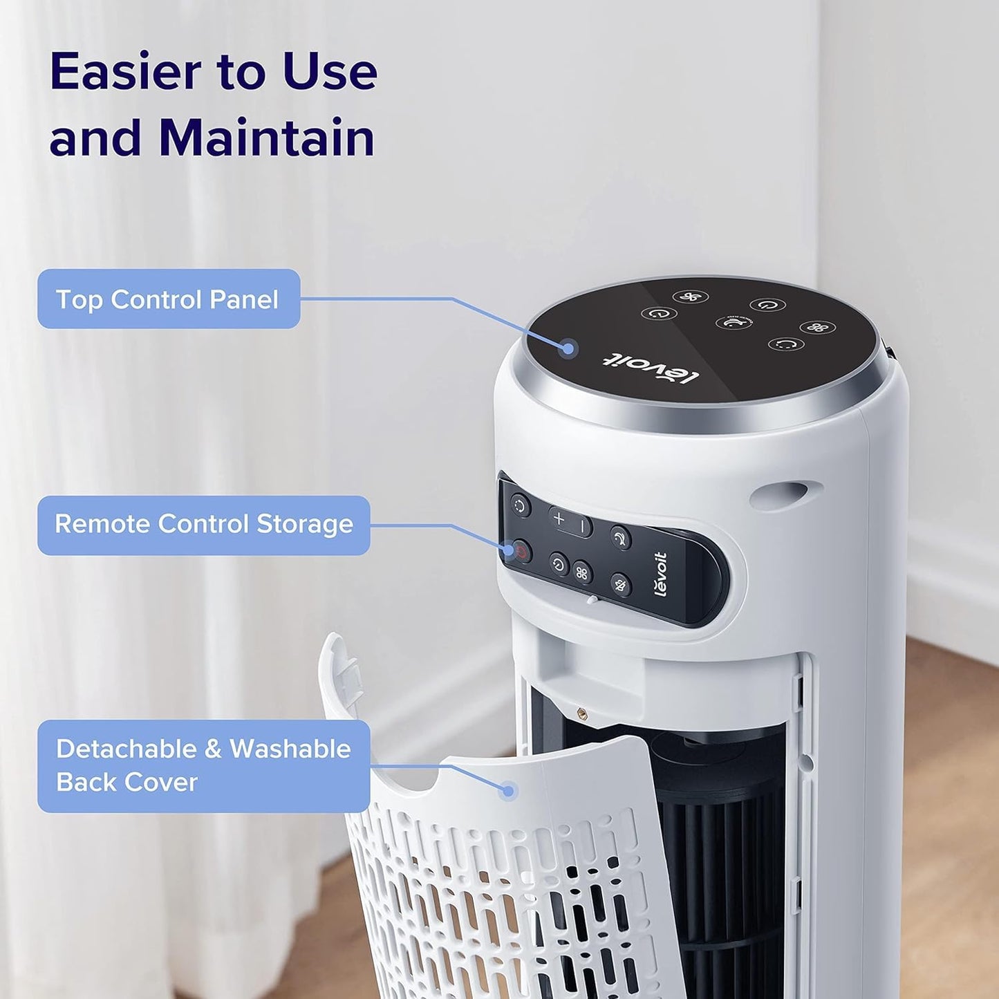 Levoit 25dB Tower Fan for Bedroom, 26ft/s Velocity Standing Fan, 90° Oscillating Cooling Fans for Home, 12 Speeds, LED Display, 4 Modes, 12H Timer, Bladeless, Remote Control, 36 inch