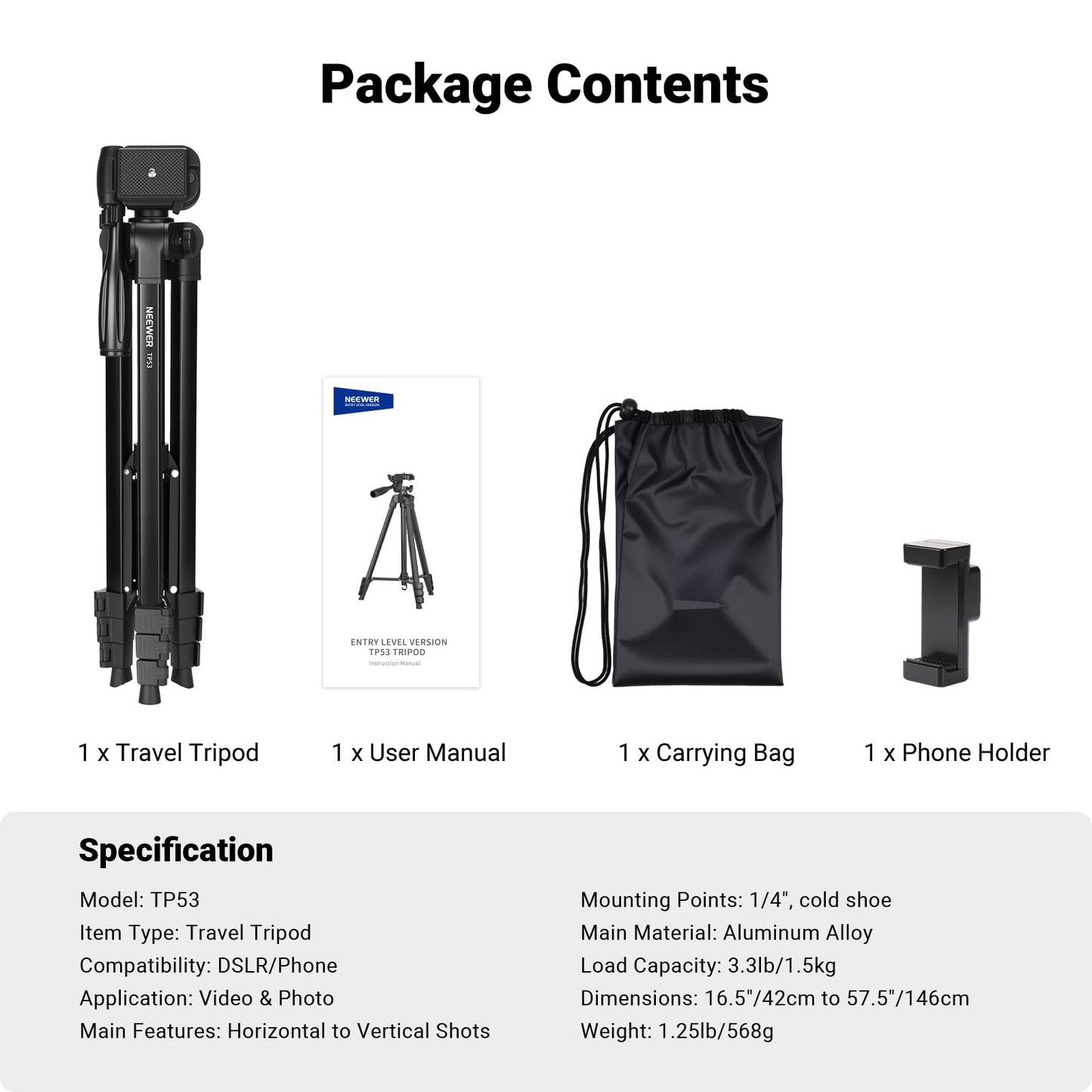 NEEWER Entry Level Version TP53 Tripod for Cell Phone & Camera, Metal NEEWER