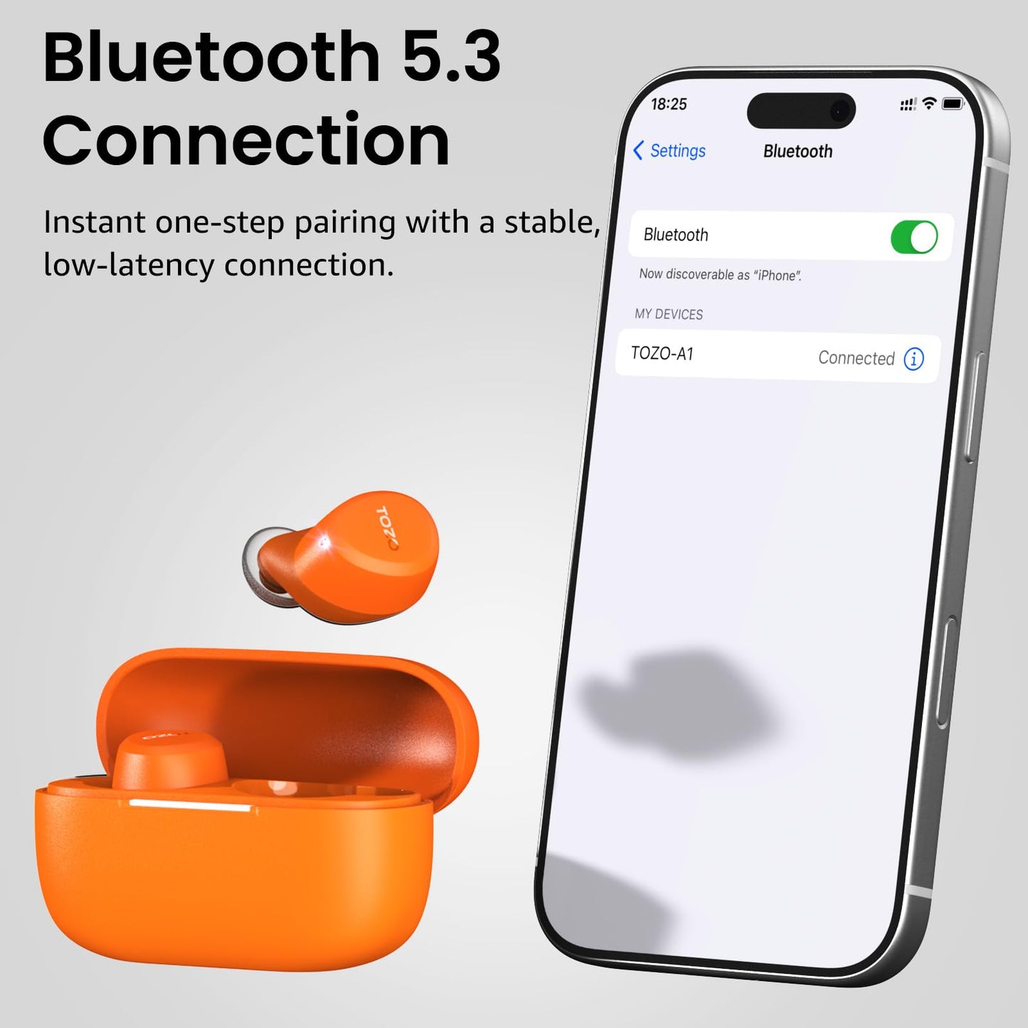 TOZO A1 Wireless Earbuds Bluetooth 5.3 Light Weight in Ear IPX5 Waterproof Headphones 2 Mic for AI Calls, Immersive Premium Sound Bass Headset with Charging Case, 32 Presets EQ Customization via App