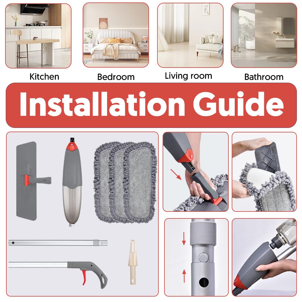 Spray Mop for Floor Cleaning, Domi-patrol Microfiber Floor Mop Dry Wet Mop Spray with 3 Washable Mop Pads & Refillable Bottle, Dust Cleaning Mop for Hardwood Laminate Tile Floors, Gray - Available at All In One Marketplace Canada