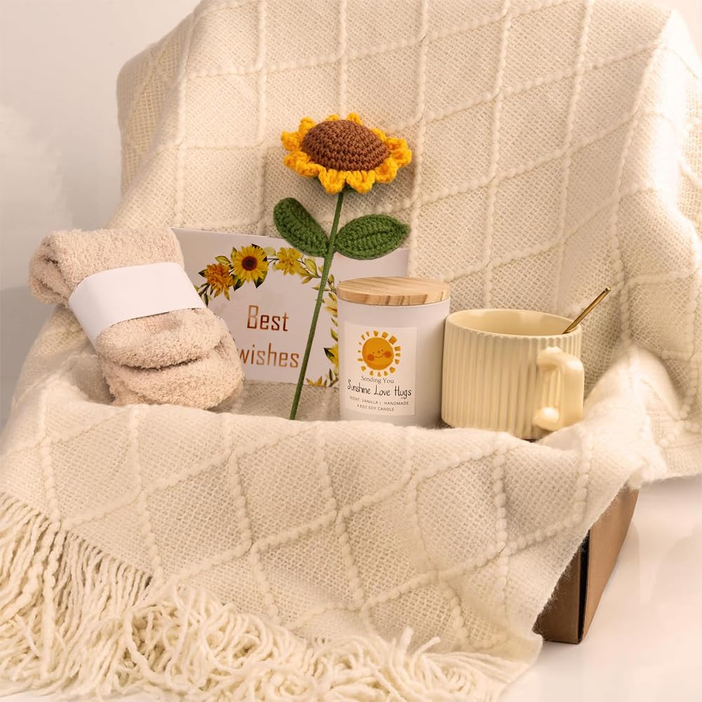 Cozy Blanket Gift Basket for Women, Sunflower Set Gift Box for Her 🍁 All In One Marketplace Canada