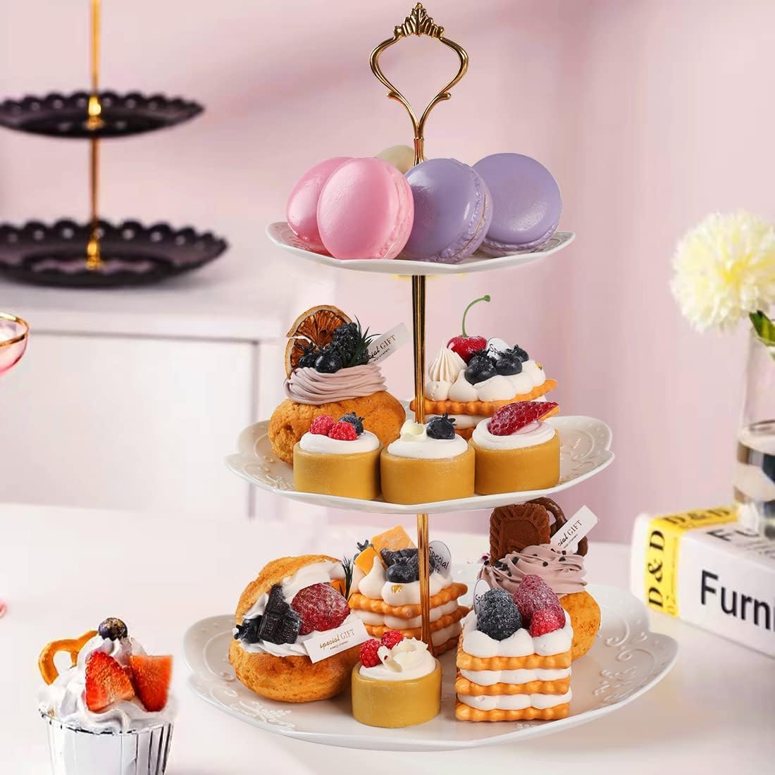 PowerKing 3 Tier Cupcake Stand Cake Stand - Plastic Tiered Serving Tray for Desserts, Candy, and Treats - Perfect for Wedding, Birthday, Tea Party (Round, 2 Pack) 🍁 All In One Marketplace Canada