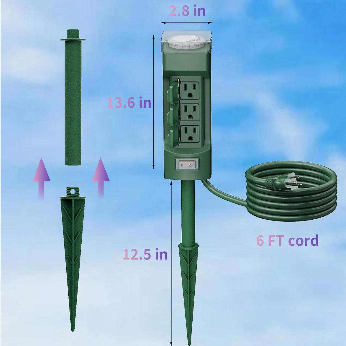 K KASONIC - 24 Hour Outdoor Stake Timer, 6 Outlets 6 ft Extension Cord Mechanical Power Timer for Outdoor Lights, Christmas Decorations, ETL Certified, Weatherproof Safety Cover-Green 🍁 All In One Marketplace Canada
