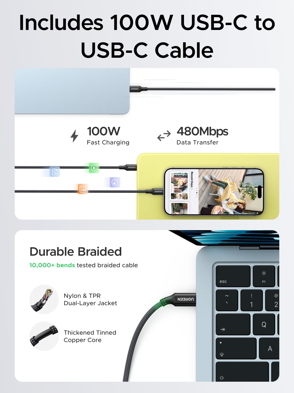 UGREEN Nexode Air 65W USB C Charger with USB C Cable, Ultra-Compact Pocket-Sized, Foldable PD Fast Charging Block, GaN Type C Wall Charger Compatible with MacBook, iPhone 17, Galaxy S26, Pixel, Grey
