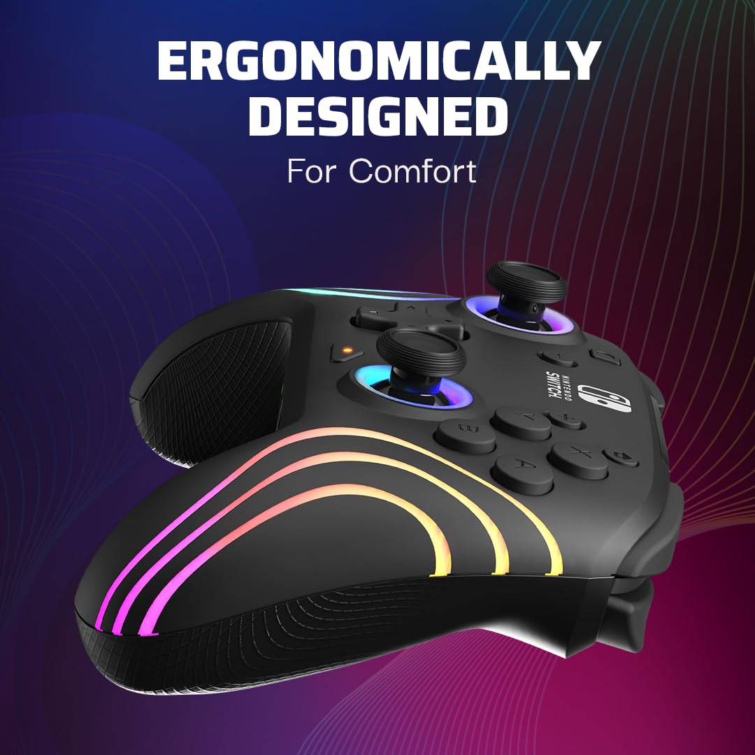 PDP Afterglow Wave Wireless RGB Gaming Controller - Nintendo Switch/Switch Lite/Switch - OLED Model, Nintendo Switch 2, LED Lighting, Rechargeable Battery - Black