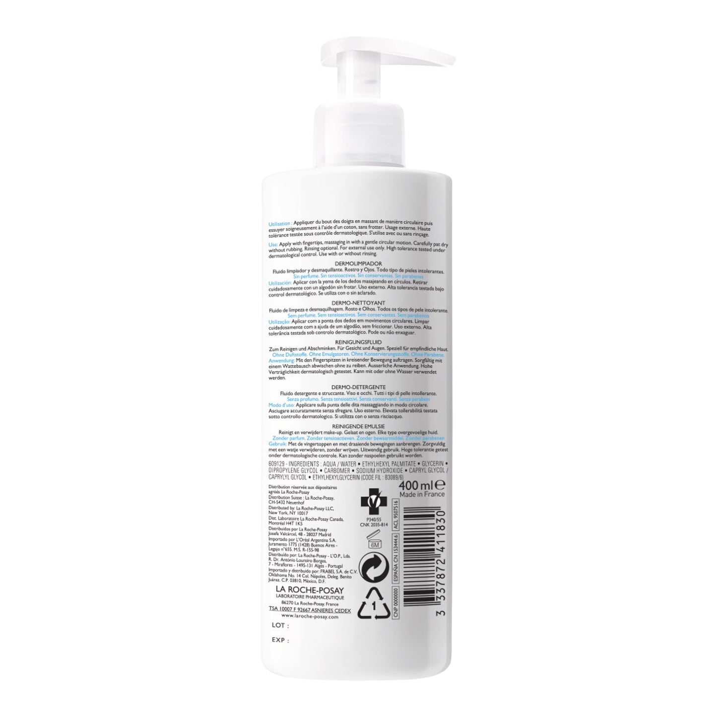 La Roche Posay Face Wash, Toleriane Dermo Cleanser, Formulated with Glycerin to Calm Irritated Skin, Gently Cleanses & Removes Makeup. Suitable for Sensitive Skin. Dermatologist Recommended, 400mL - Available at All In One Marketplace Canada