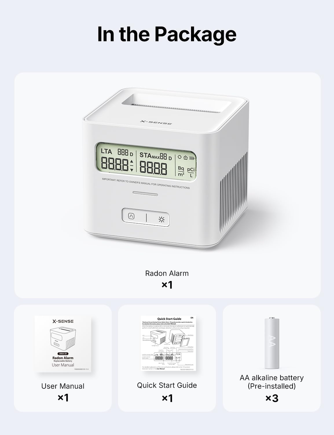 X-Sense Radon Detector for Home with LCD, Battery Powered, White - Available at All In One Marketplace Canada
