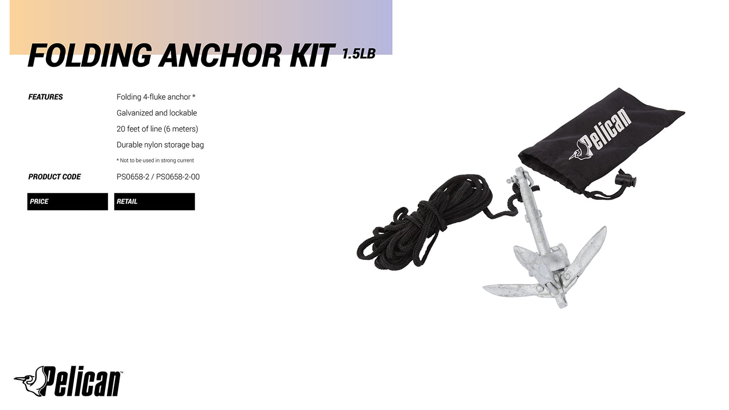 Pelican Compact Anchor Kit for Kayak, Canoe, SUP, Inflatables or Small Boats, Foldable Storage Bag, Ideal for Fishing Kayak Boating (1.5 lb) - Available at All In One Marketplace Canada