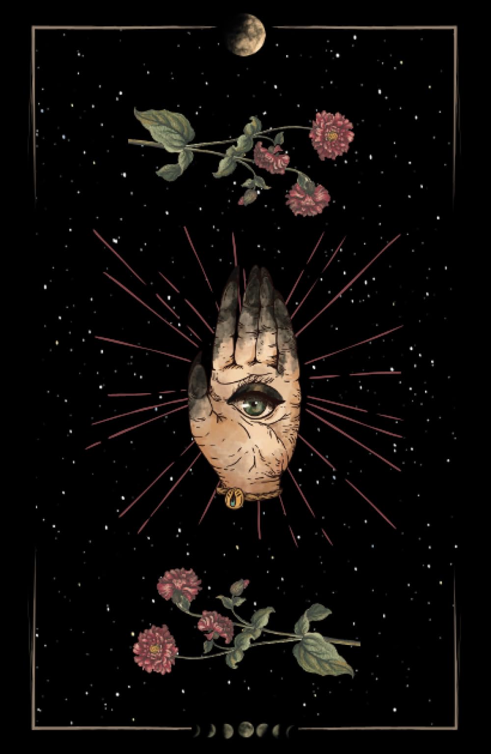 Carnet de notes Hamsa mystique : Cahier de sorcellerie, Halloween, mauvais œil, païen, fleurs, mystique, livre des ombres, phases de la lune, grimoire, sorts, effrayant, 160 pages lignées, 14 x 21,6 cm