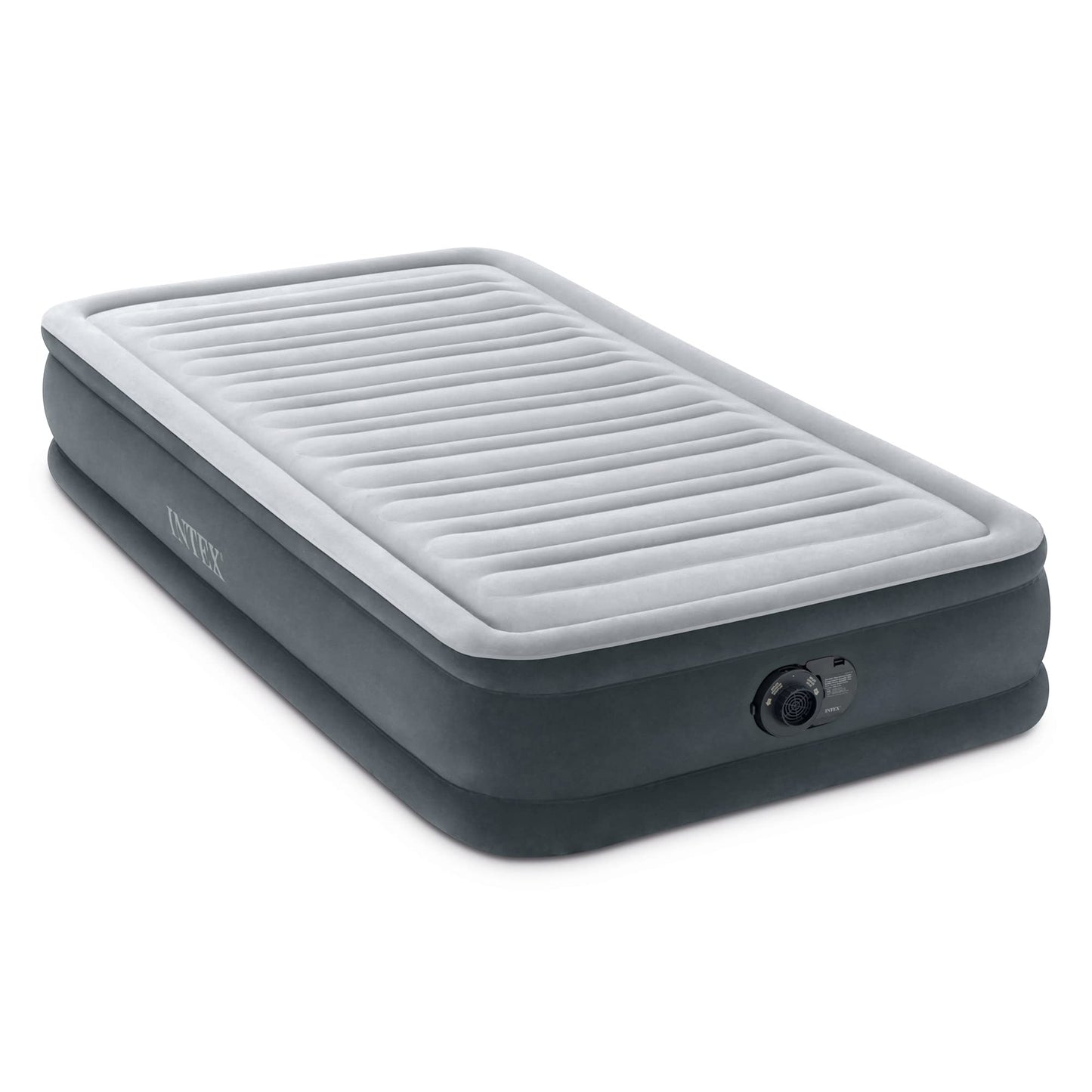 INTEX 67765ED Dura-Beam Deluxe Comfort Plush Air Mattress: Twin Size – Built-in Electric Pump – 13in Bed Height – 300lb Weight Capacity - Gray 🍁 All In One Marketplace Canada