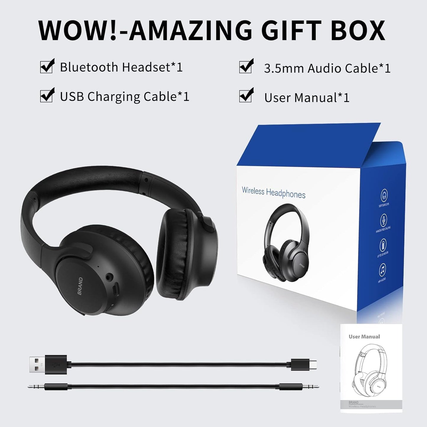 KVIDIO Bluetooth Headphones Over Ear, 65 Hours Wireless Headphones with Microphone, Foldable Lightweight HiFi Stereo Headset with Deep Bass Headphones for Travel Work Laptop PC Cellphone