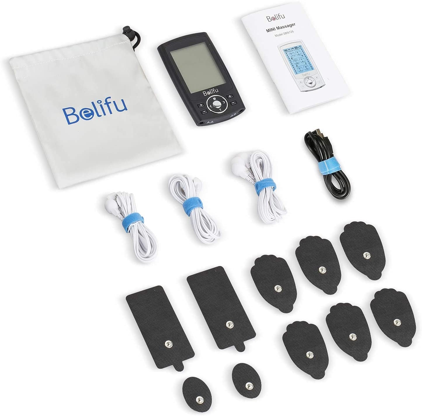 Belifu Dual Channel TENS EMS Unit 24 Modes Muscle Stimulator for Pain Relief Therapy, Electronic Pulse Massager Muscle Massager with 10 Pads, Dust-Proof Drawstring Storage Bag,Fastening Cable Ties - Available at All In One Marketplace Canada