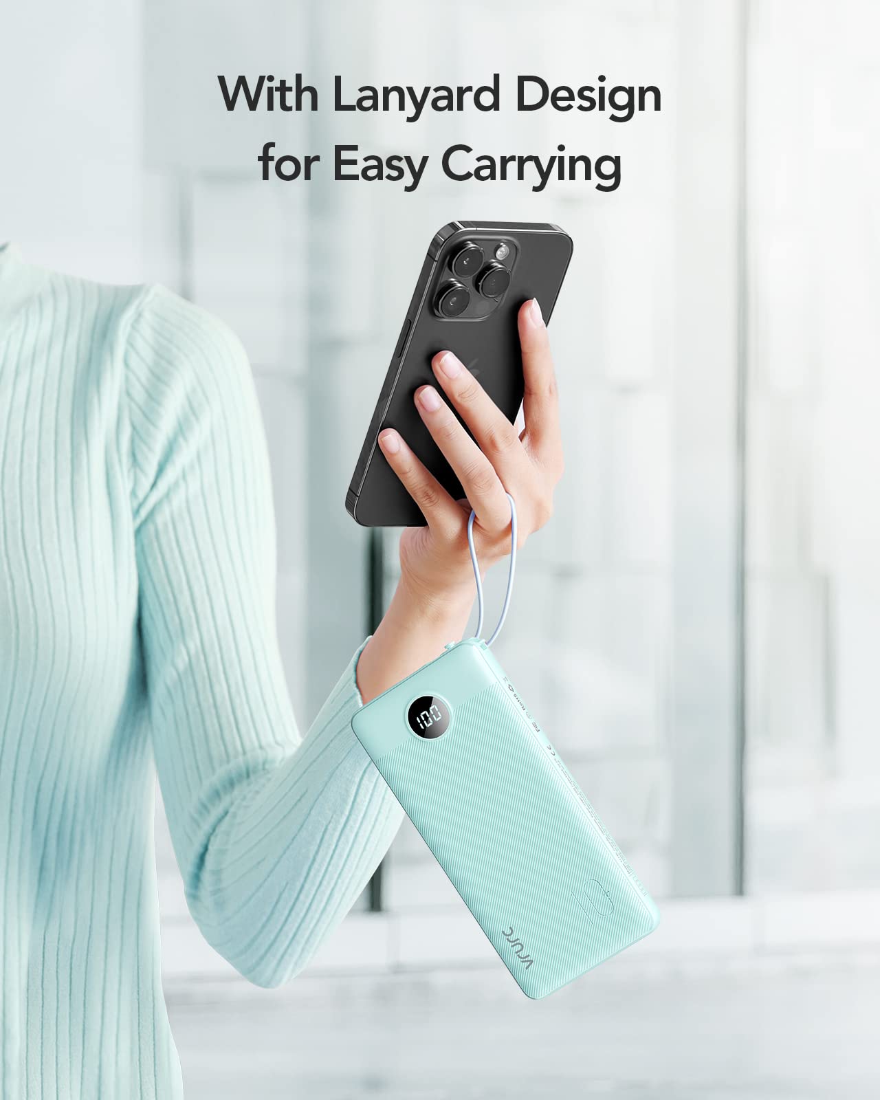 VRURC Portable Charger with Built-in Cables, 10000mAh Power Bank