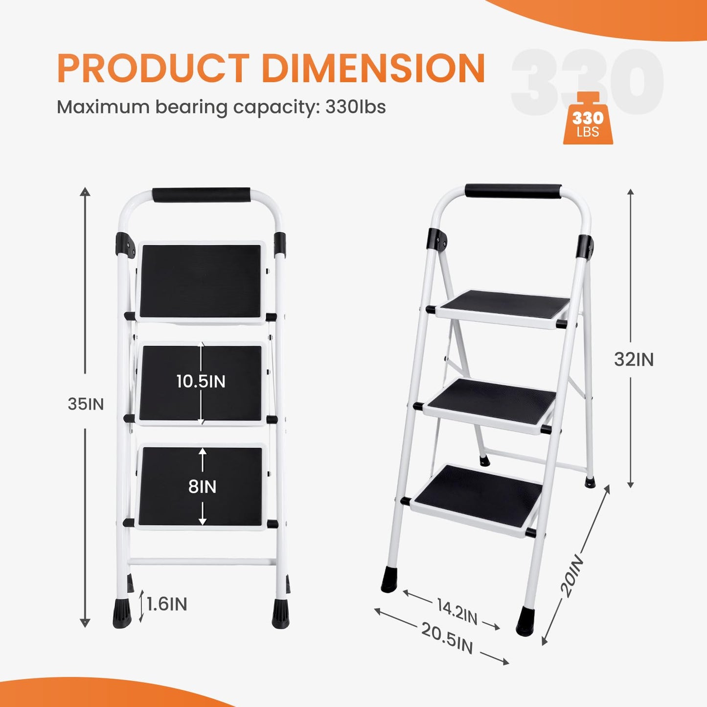 Sweetcrispy 3 Step Ladder, Folding Step Stool, Anti-Slip Pedal Sweetcrispy
