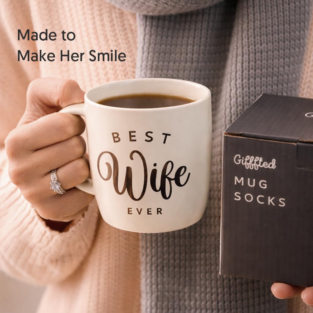 Triple Gifffted Worlds Best Wife Ever Coffee Mug and Socks Gift Set, 380 ml 🍁 All In One Marketplace Canada