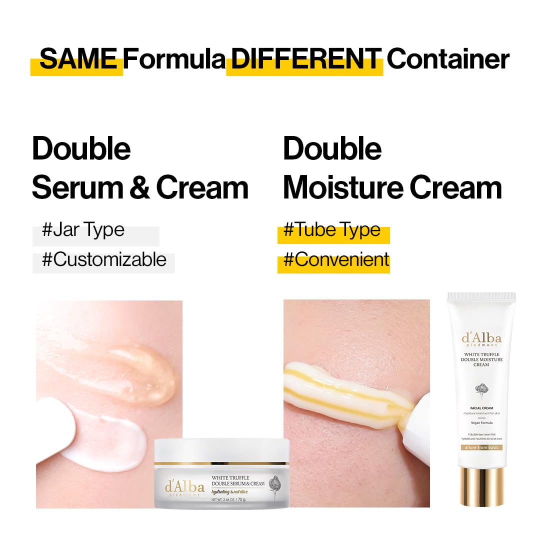 d'alba Piedmont White Truffle Double Moisture Cream, 2-in-1 Face Moisturizer, Vegan Skincare, Vegan Collegen, Skin Firming and Tightening, Dual Formula in ONE tube, Korean Skincare - Available at All In One Marketplace Canada