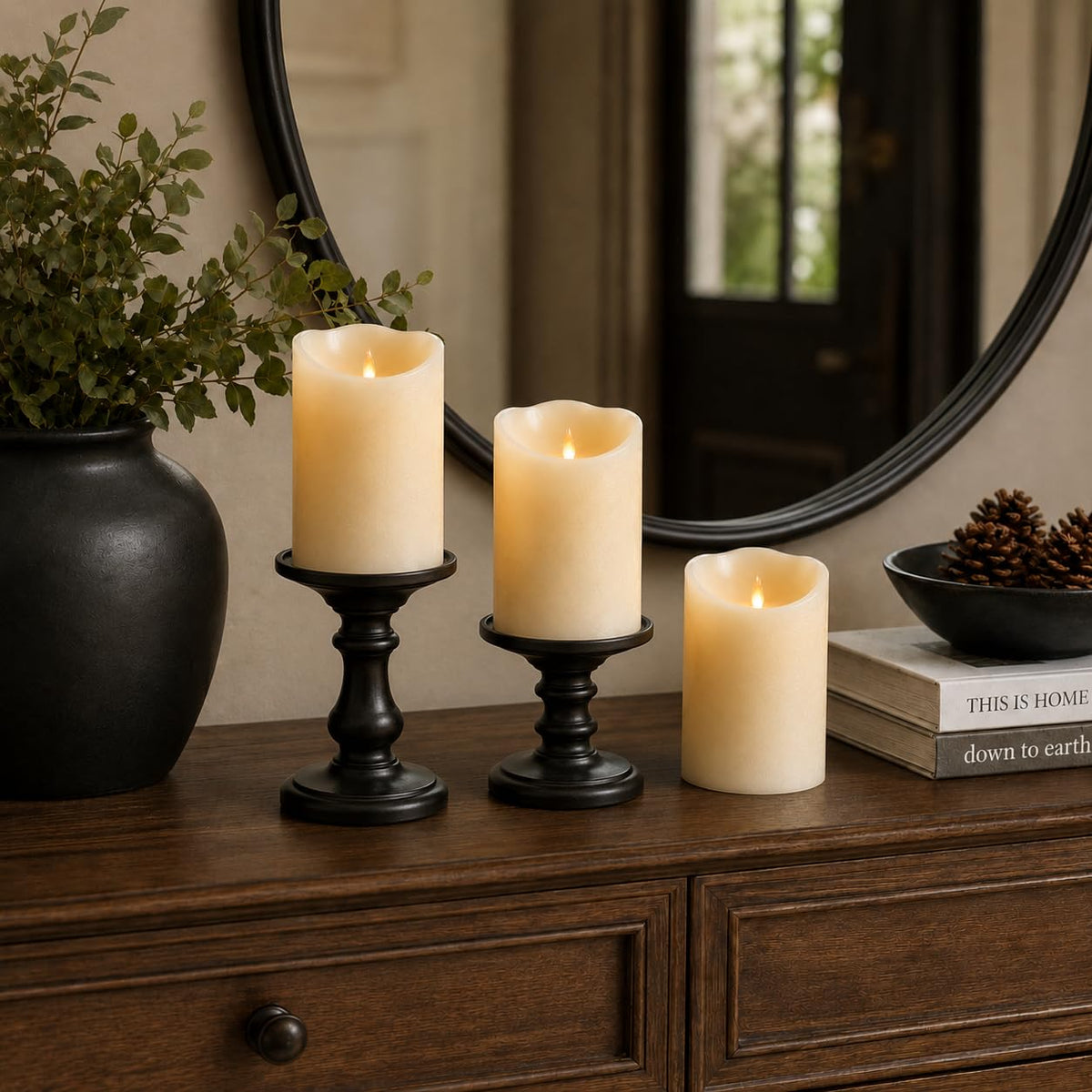 3 Pack Ivory Slant Top Flameless Candles, Real Wax Moving Flame LED Taper Candles with Remote Control, Battery Operated Flickering Candles for Home, Wedding, Christmas Holiday Decor 🍁 All In One Marketplace Canada