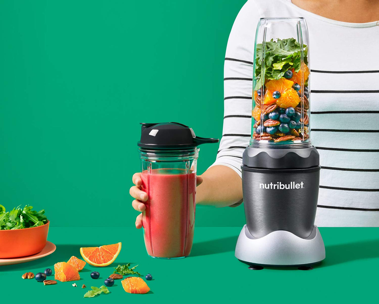 Nutri Bullet NB50100C Pro 1000 Single Serve Blender (1000W) 7-Piece Set, Dark Gray/Light Gray Skirt - Available at All In One Marketplace Canada