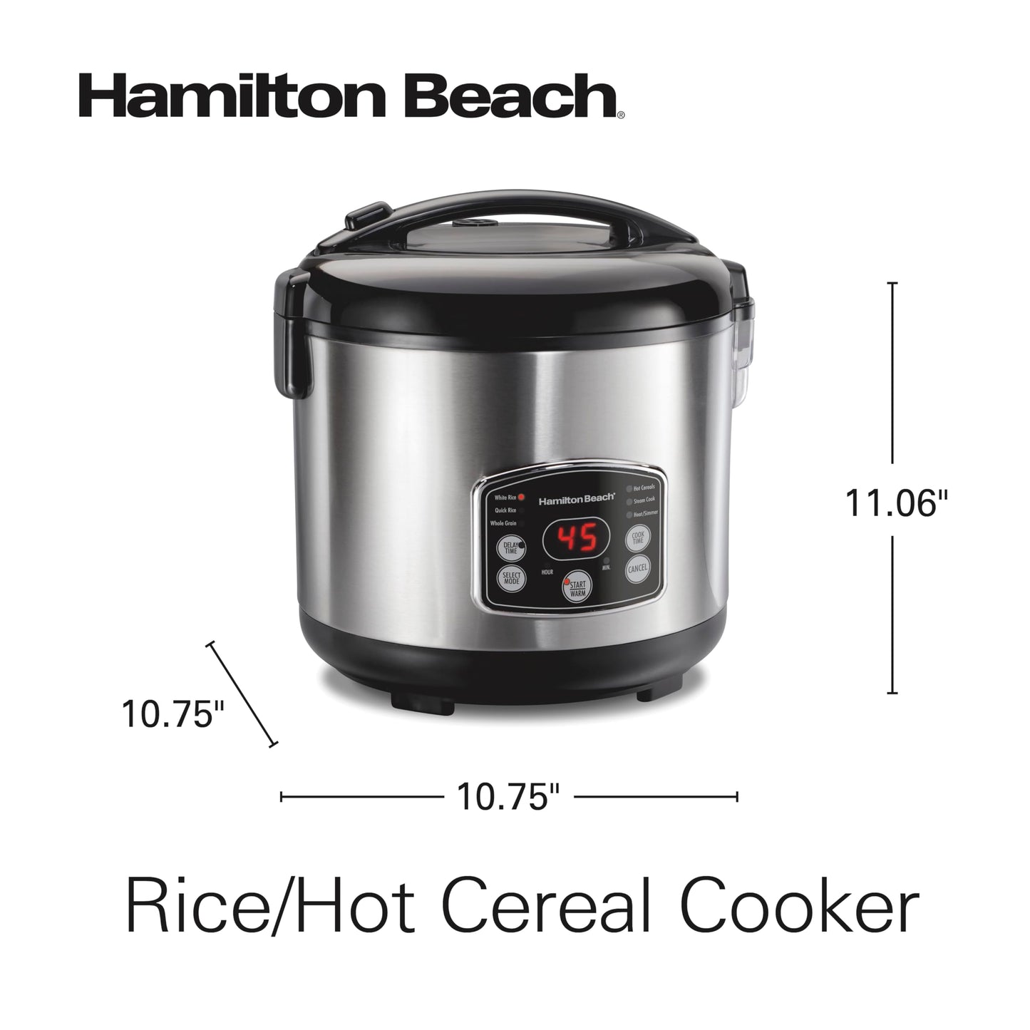 Hamilton Beach Digital Programmable Rice Cooker & Food Steamer, 14 Cups Cooked (7 Cups Uncooked), Stainless Steel, Steam & Rinse Basket, Delay Start, Model 37548MN - Available at All In One Marketplace Canada