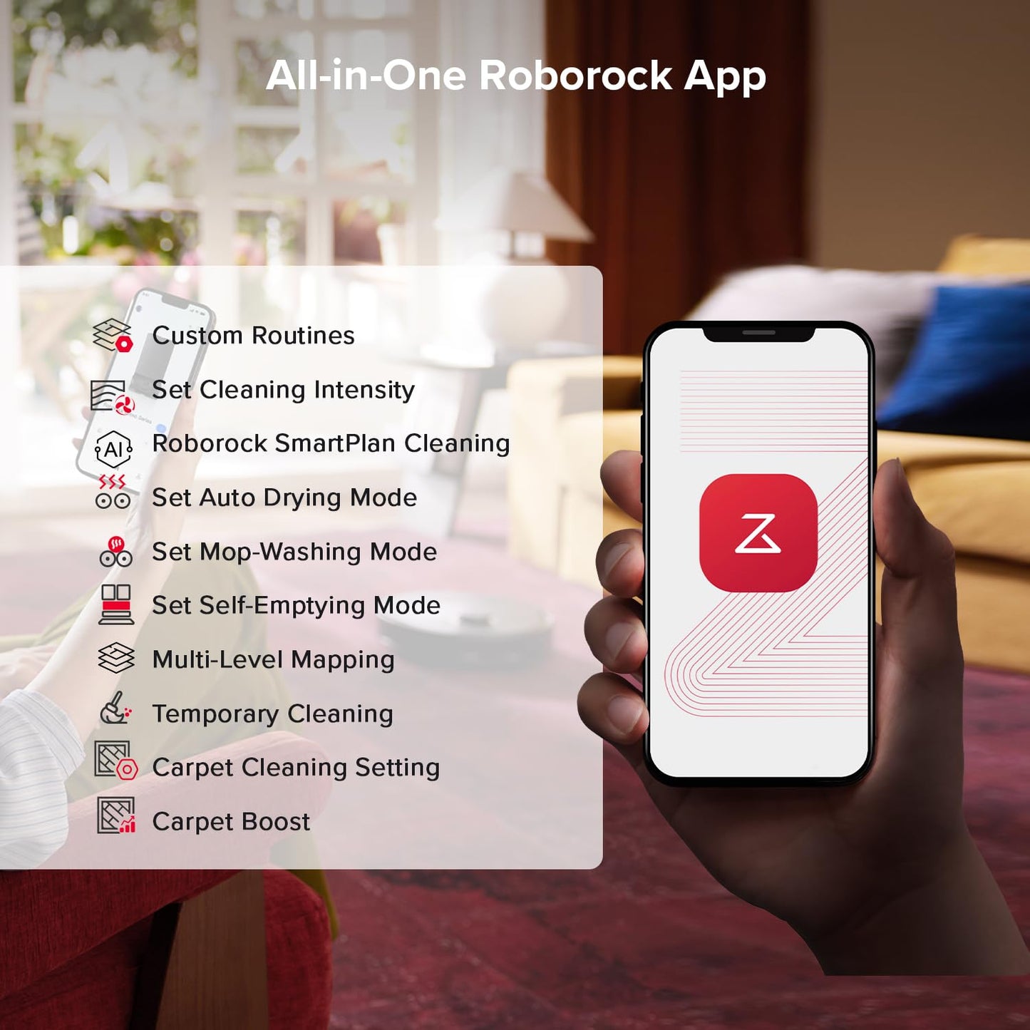 roborock Qrevo S5V Robot Vacuum and Mop, FlexiArm Edge Mopping, 12,000Pa Suction, Smart Obstacle Avoidance, Dual Anti-Tangle Brushes, 10mm Mop Lifting, Auto Mop Washing&Drying, Self-Emptying&Refilling