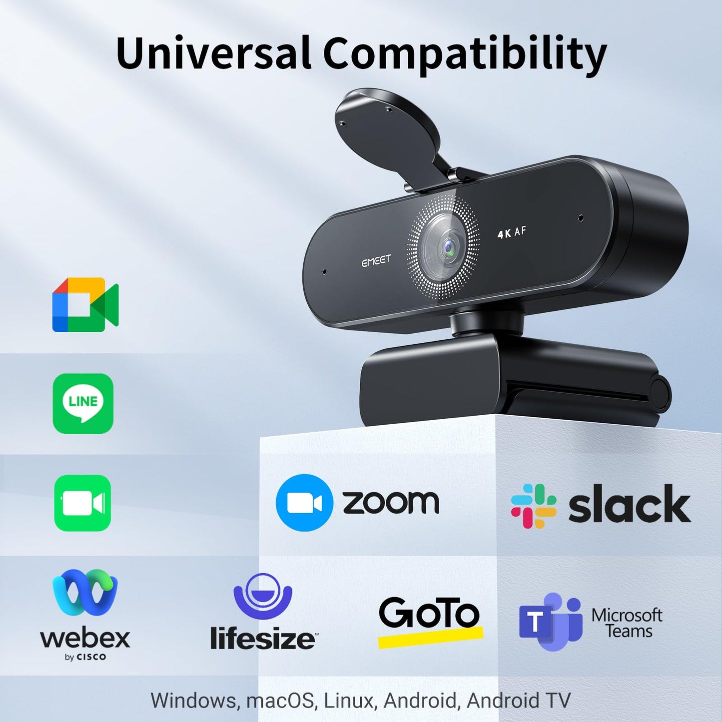 EMEET NOVA 4K Webcam for PC - Computer Camera PDAF Autofocus, 2 Mics, 73° FOV, Auto Light Correction, USB Plug & Play Web Cam, Privacy Cover, Ideal for Home Office, Streaming, Business & Video Calls