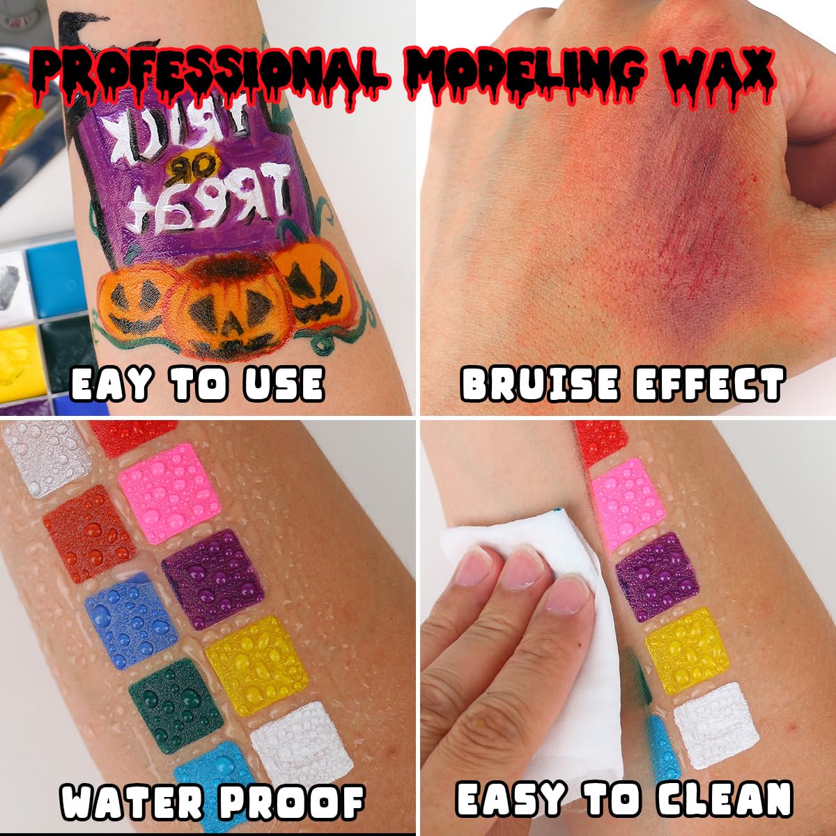 Bowitzki Halloween Makeup Kit Oil Based Face Body Paint Cream Makeup SFX Painting Clear Fake Stage Blood Brush Sponges Painting Special Effects FX Zombie Vampire Monster Scar Wound Christmas Party 🍁 All In One Marketplace Canada