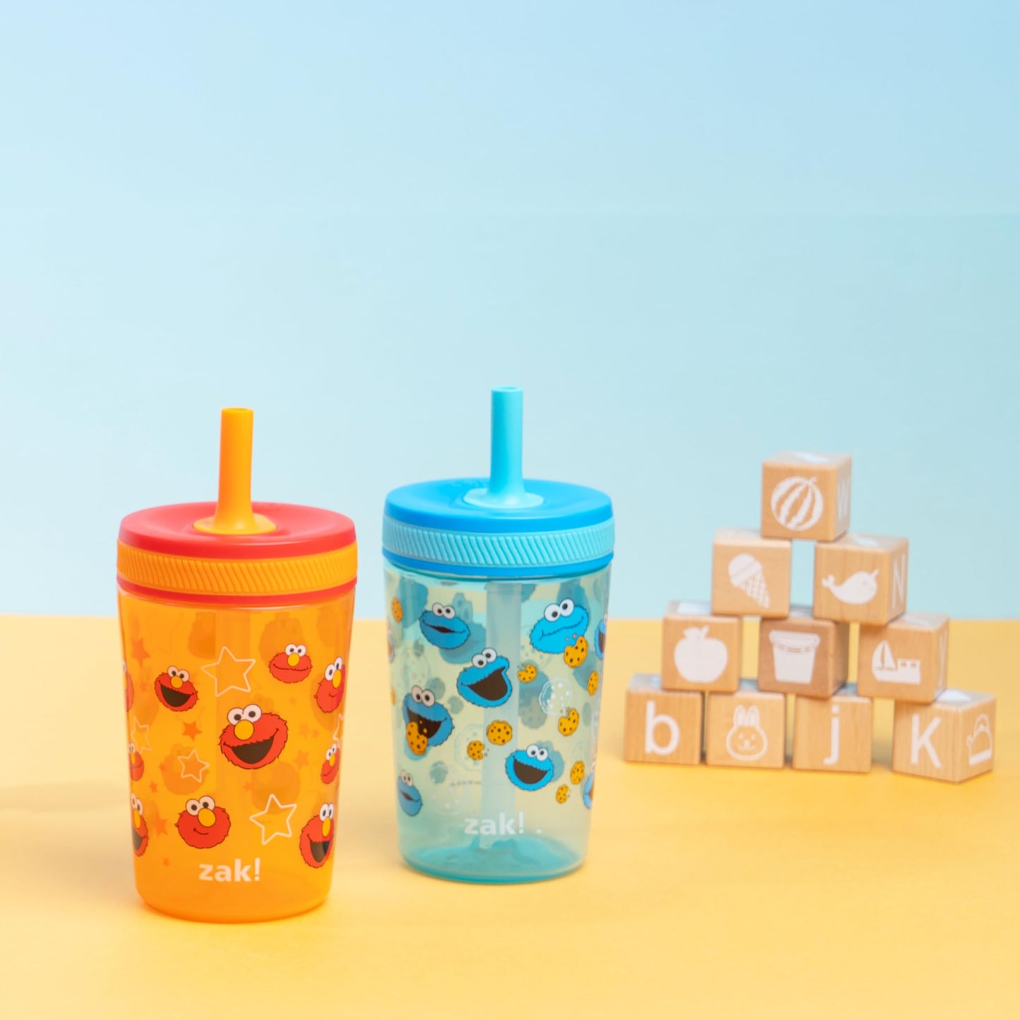 Zak Designs Sesame Street Kelso 15oz Leak-Proof Toddler Straw Cups, 2-Pack
