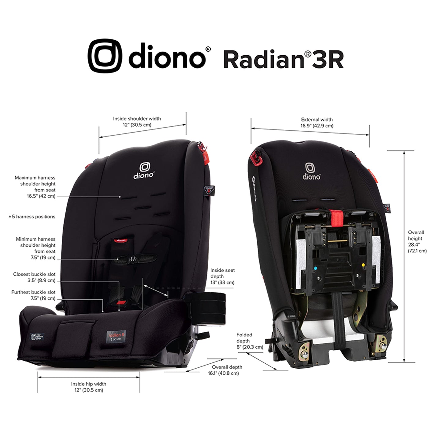 Diono Radian 3R, 3-in-1 Convertible Car Seat, Rear & Forward Facing, 10 Years 1 Car Seat, Slim Design Fits 3 Across, Jet Black 🍁 All In One Marketplace Canada