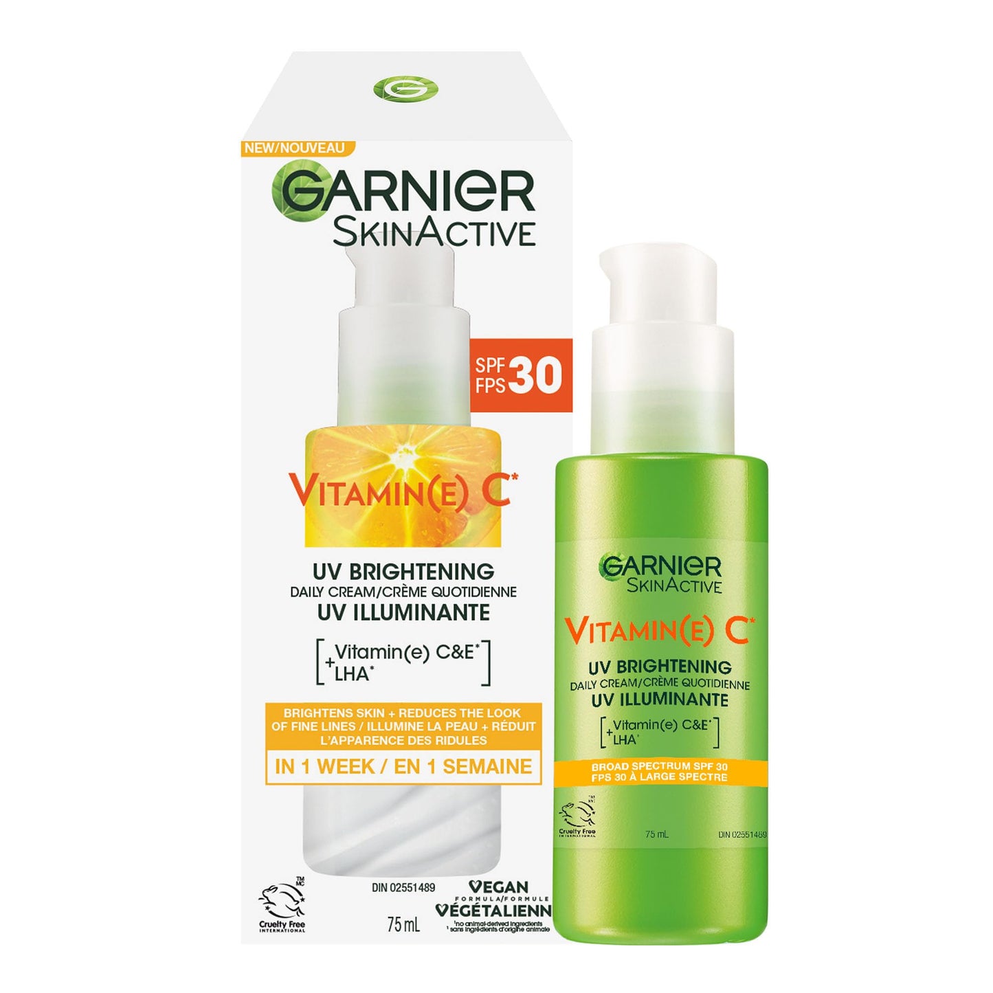Garnier Face Sunscreen SkinActive Vitamin C UV Brightening Daily Cream SPF 30, Brightening & Protection, Lightweight Moisturizer, UV Defense with Vitamin C, 75ml
