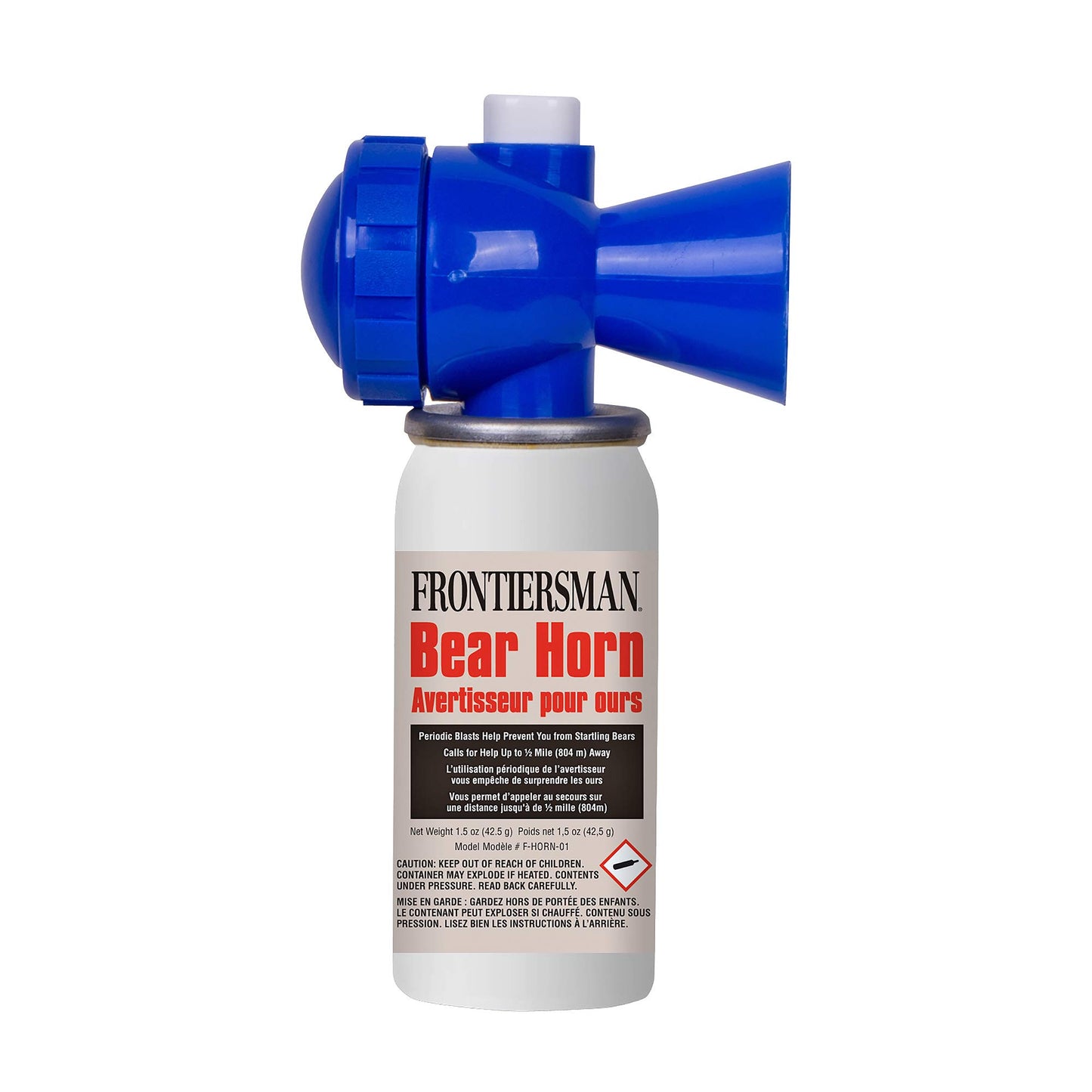 Frontiersman Bear Horn with On/Off Locking Top to Prevent Accidental Deployment, 115dB, Audible up to 0.5 Miles (805 Meters), 60-1/4 Second Bursts Alerts Bears of Human Presence, Easy to Store