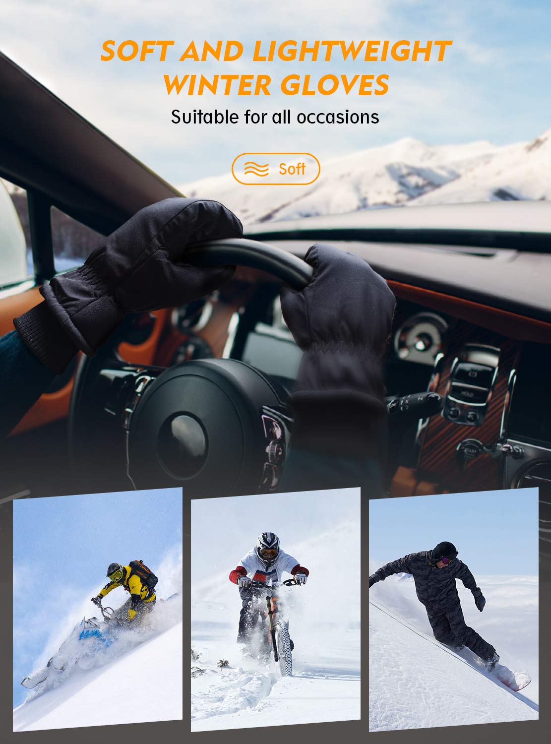 TRENDOUX Winter Gloves, Men Womens Glove Ski 3M Thinsulate, Outdoor Skiing Hiking Touch Screen Fingers, Windproof Cuff, Thick Thermal Wicking Insert, Driving Cycling Running Work (Black M) 🍁 All In One Marketplace Canada
