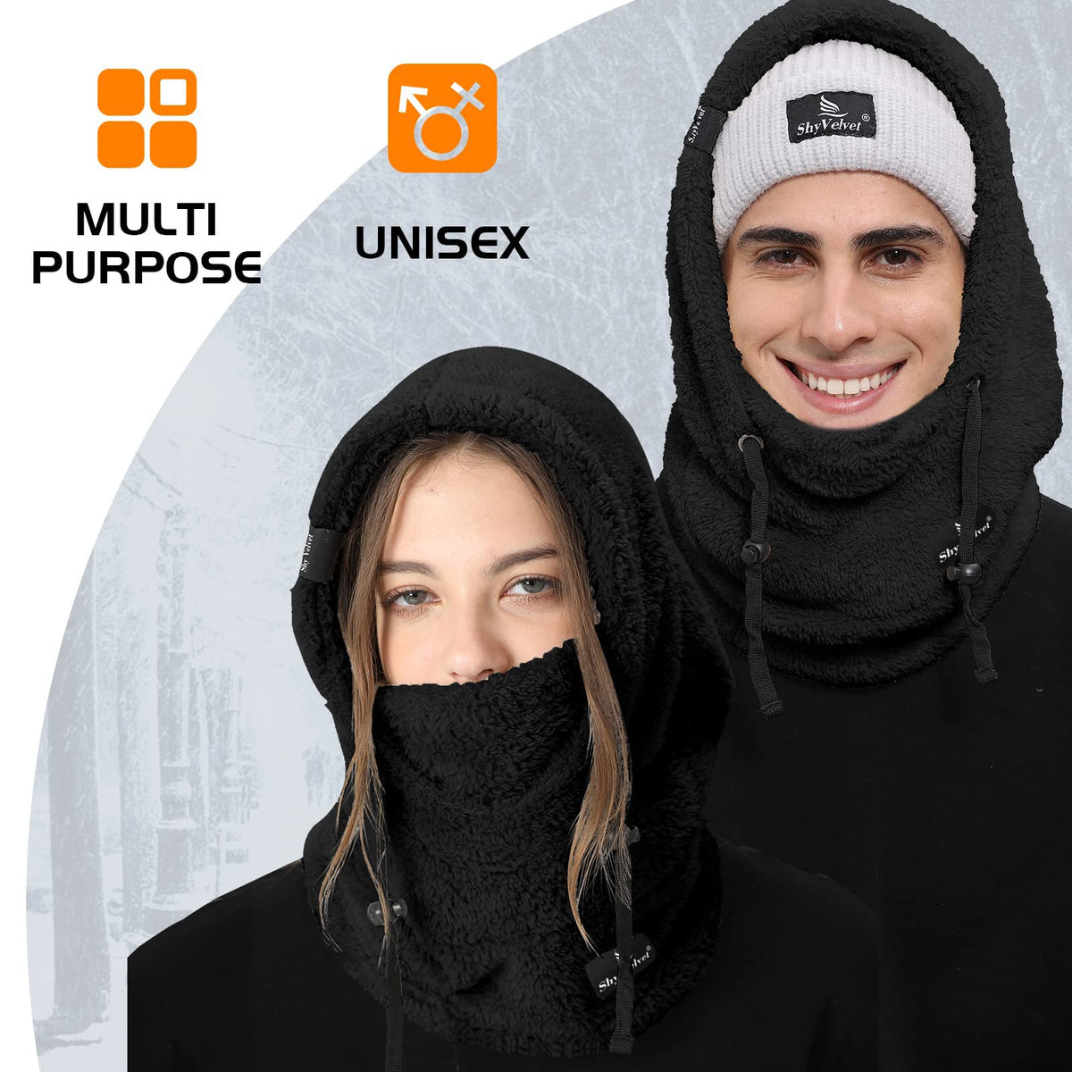 Shy Velvet Balaclava (Unisex) Wind-Resistant Winter Face Mask, Fleece Ski Mask for Men and Women, Warm Face Cover Hat Cap Scarf, Black, Medium-Large 🍁 All In One Marketplace Canada