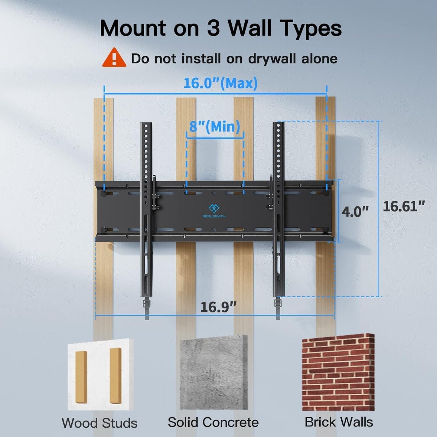 PERLESMITH Tilting TV Wall Mount for 23-60 Inch Flat Curved TVs, Low Profile Tilt TV Mount up to 115 lbs, Wall Mount Bracket Fits 8″/16” Wood Studs, Max VESA 400x400mm, PSMTK1