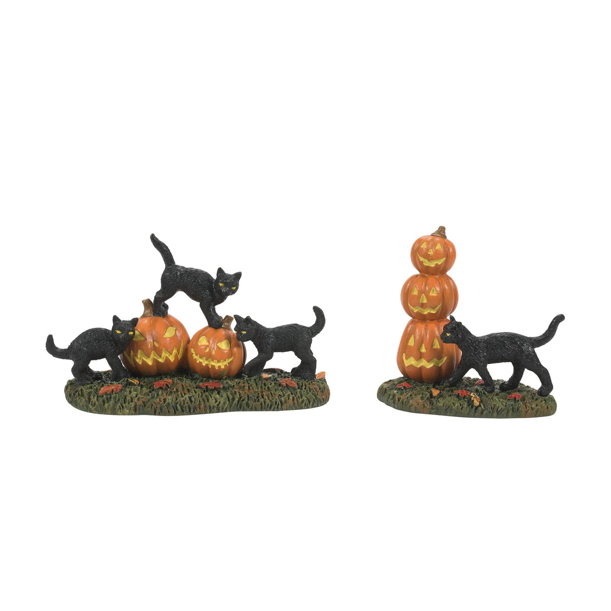 Department 56 Village Collection Accessories Halloween Scary Cats and Pumpkins Figurine Set, 2.5 and 2.75 Inch, Multicolor