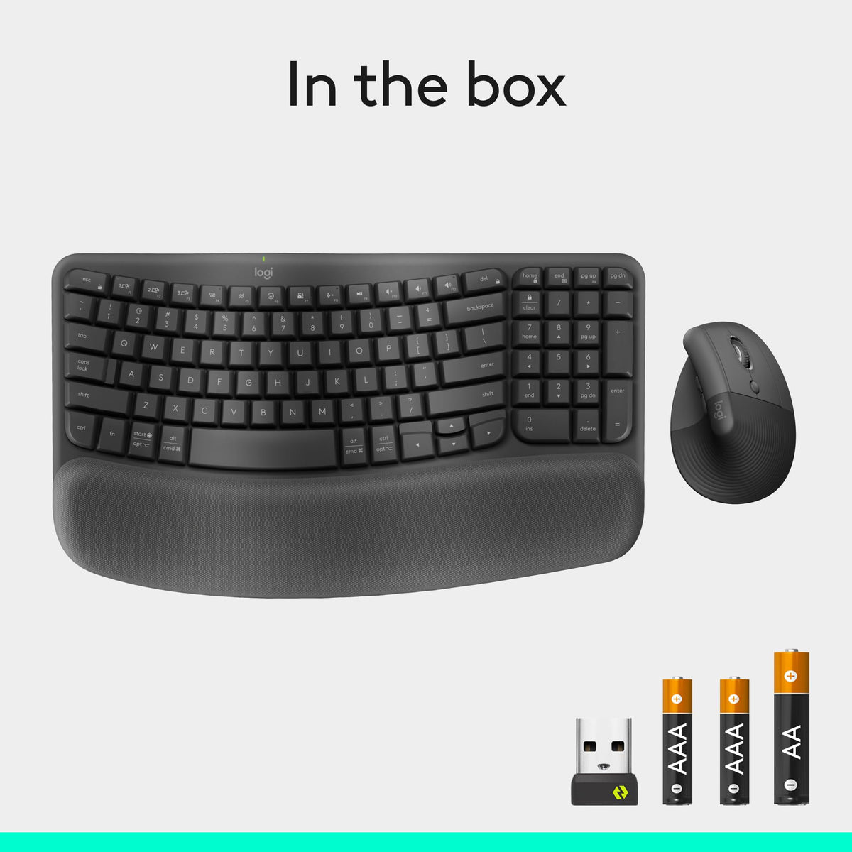 Logitech Wave Keys & Lift Vertical Mouse Ergonomic Wireless Combo, Graphite