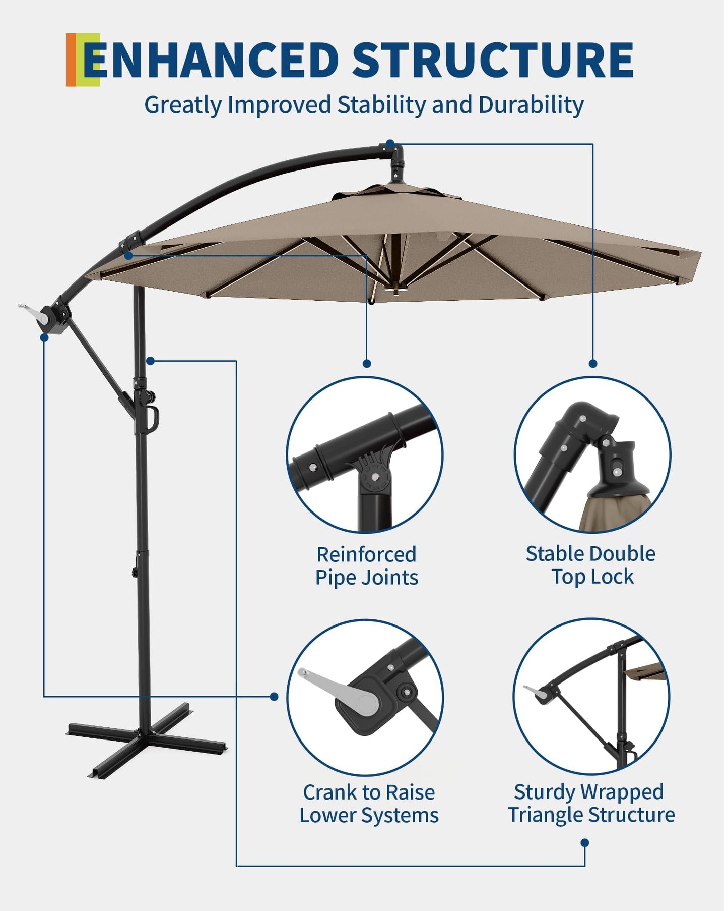 10FT Patio Umbrella,Waterproof 8-Rib Heavy-Duty Outdoor Umbrella, Brown 🍁 All In One Marketplace Canada