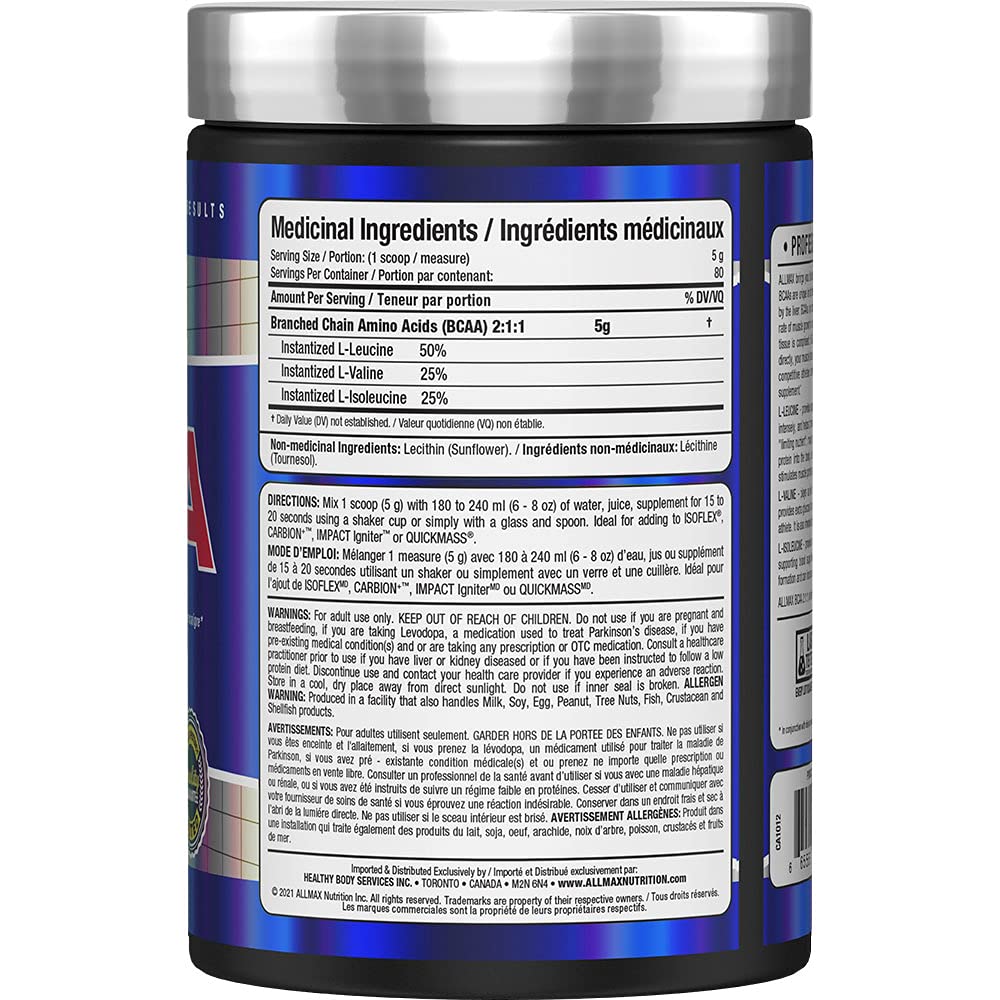 ALLMAX BCAA 2:1:1 Powder, Unflavored, 400 g, 80 Servings