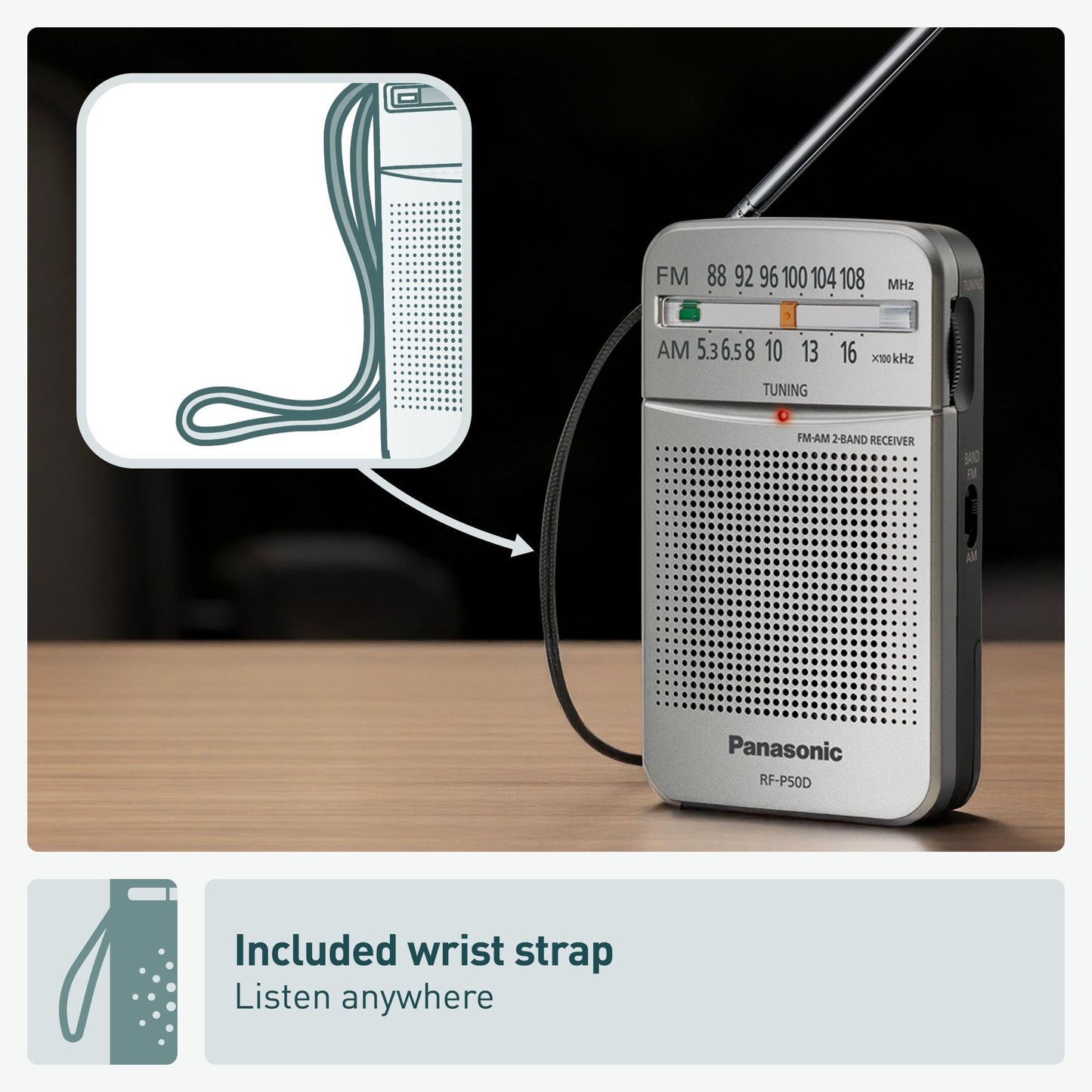 Panasonic RF-P50 Pocket AM/FM Radio, Silver, Without Headphone (RFP50) Panasonic