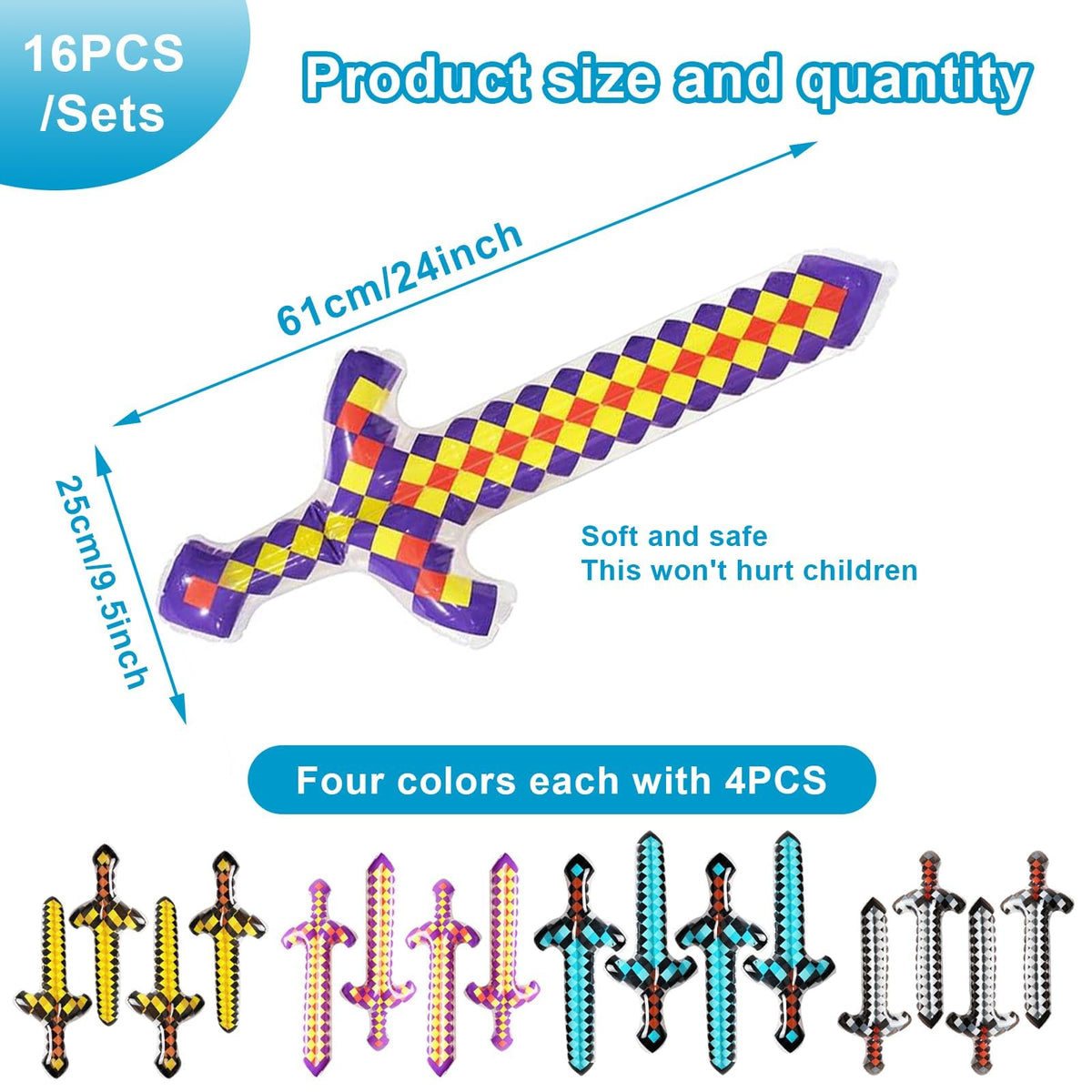 16pcs Inflatable Pixel Swords – 25.6inch Vibrant Role-Play Accessories for Themed Parties, Cosplay Events, Pool & Beach Activities – Soft, Safe Battle Toys for Group Games & Festive Decorations 🍁 All In One Marketplace Canada