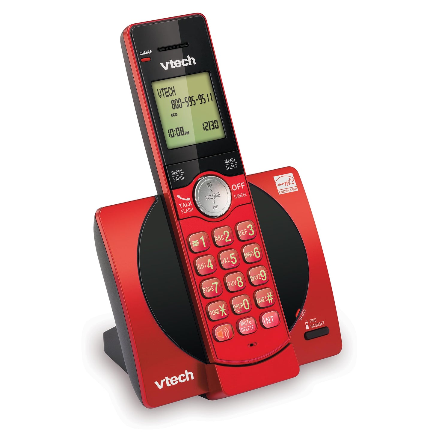 VTech DECT 6.0 Single Handset Cordless Phone with CID, Backlit Keypad and Screen, Full Duplex Handset Speakerphone, and Call Block Red VTech