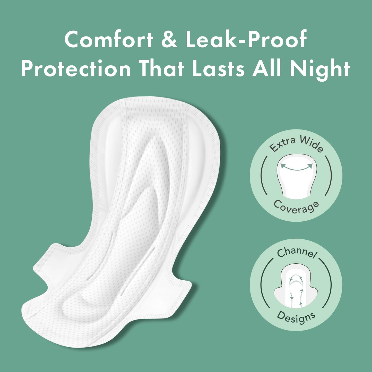 Rael Organic Cotton Overnight Pads with Wings - Heavy Absorbency, Extra Long, Unscented (24 Count)