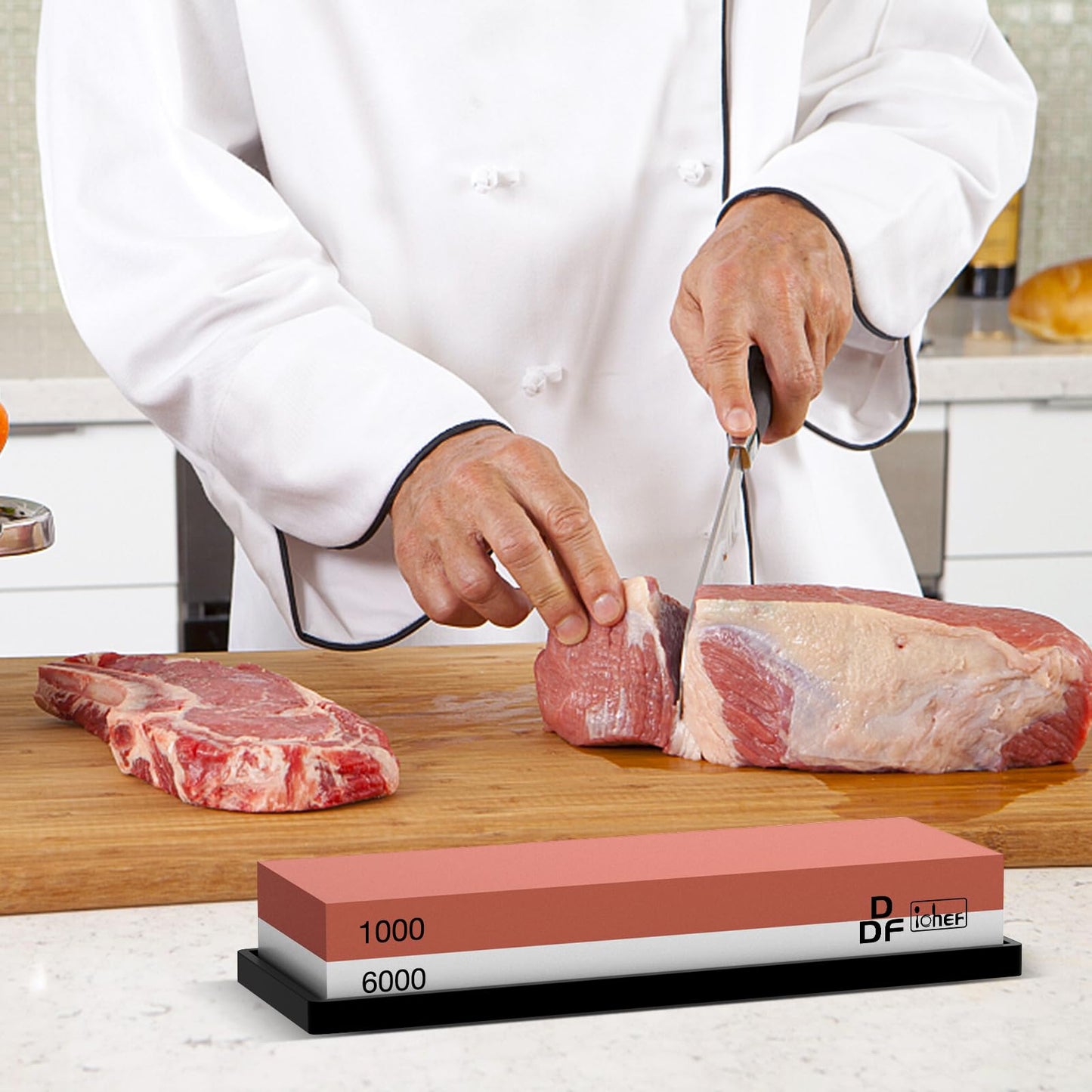 DDF iohEF Sharpening Stone, Whetstone grit 1000/6000, Professional 2-in-1 Double-Sided Knife Sharpener with Non-Slip Silicone Base and Angle Guide (red) - Available at All In One Marketplace Canada