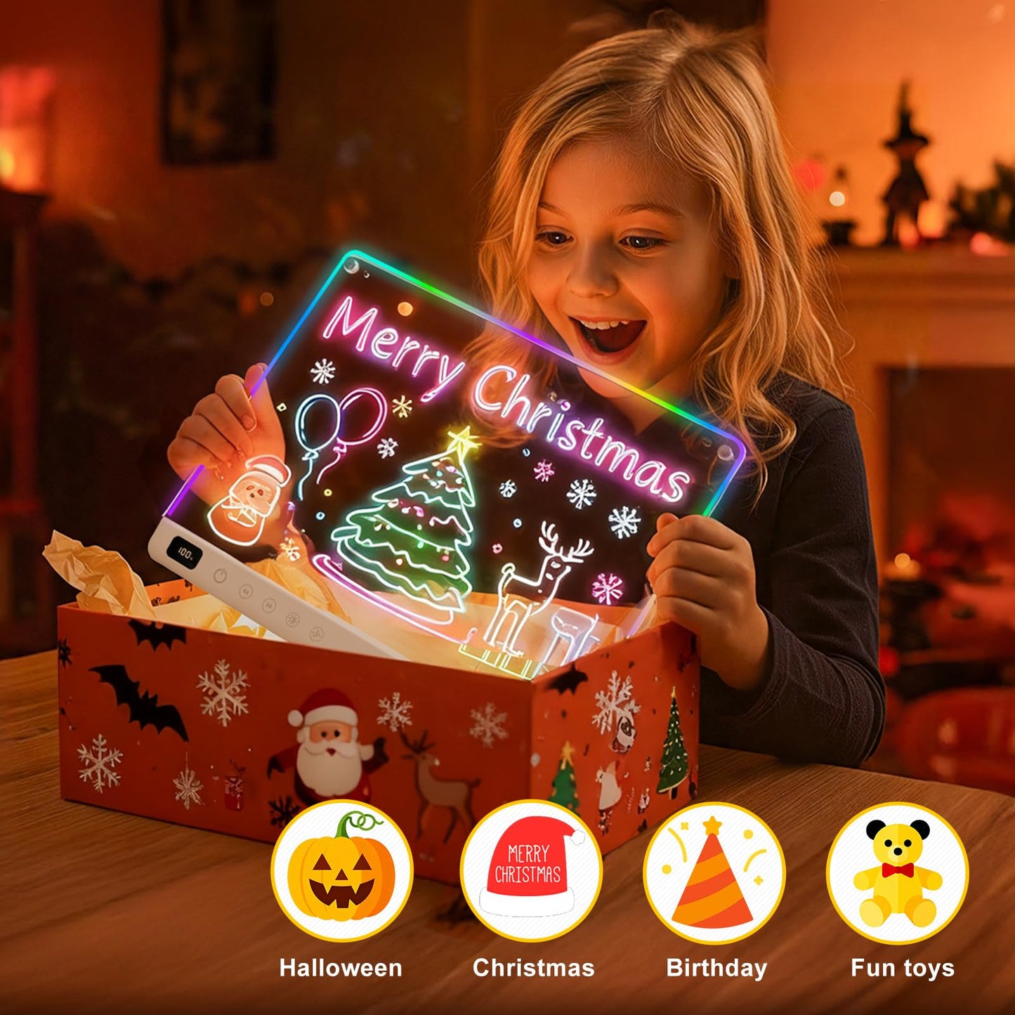 Lumiboard Led Drawing Board with 13 Light Effects, 13.7"x10" Rechargeable Glow Doodle LED Note Board with Colors, Neon Light Up Drawing Tablet Gifts for Kids for Christmas Birthday Gifts Presents - Available at All In One Marketplace Canada