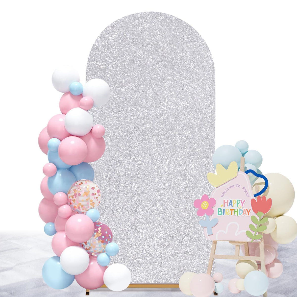 Housses d'arche à paillettes, housses de fond d'arche en élasthanne extensible pour décoration de fête, Halloween, anniversaire et cérémonie